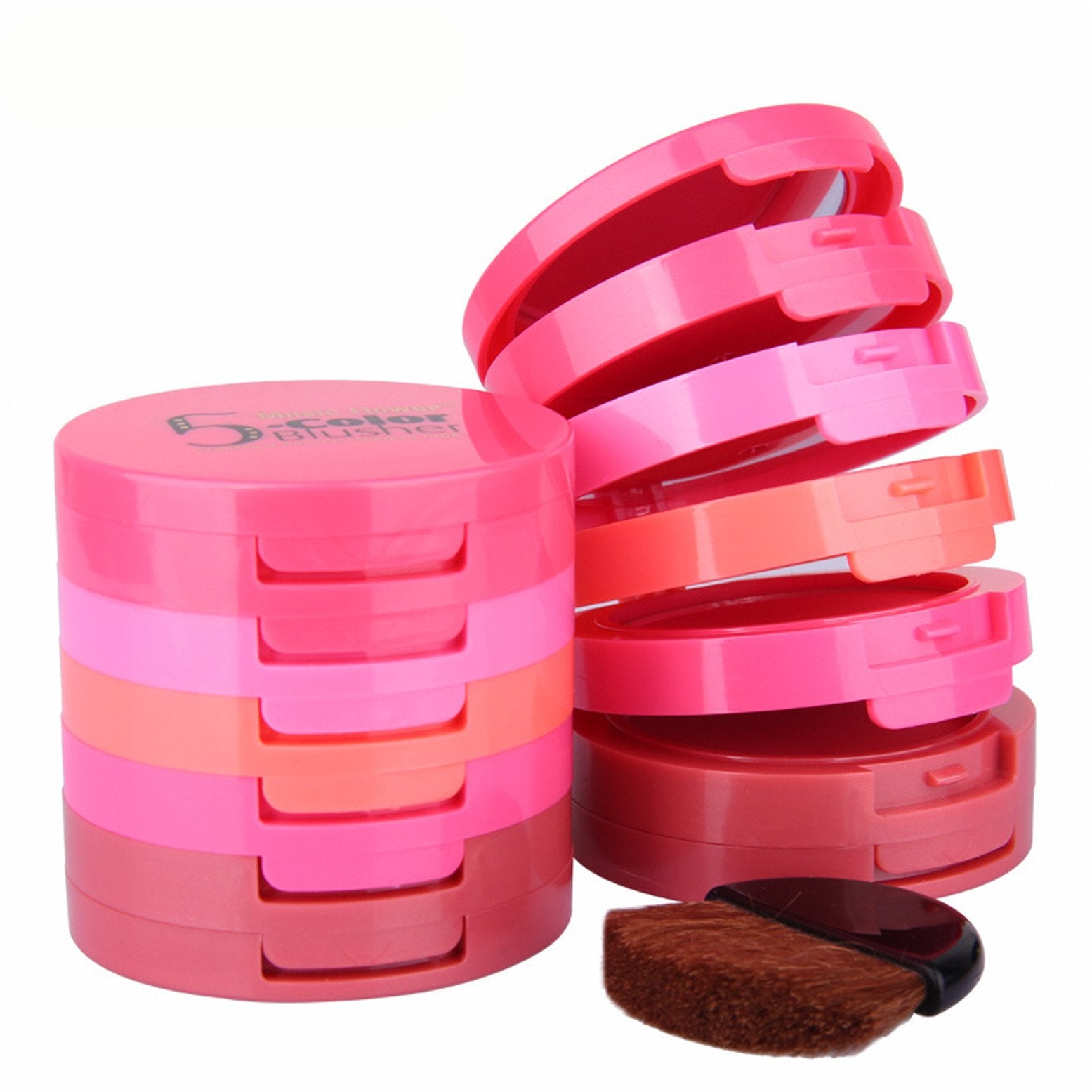 Fantasyday Pro 5 Colors Compact Powder Blush/Cheek Blusher Makeup Palette Contouring Kit With Blush Brush Pressed Powder Baked M