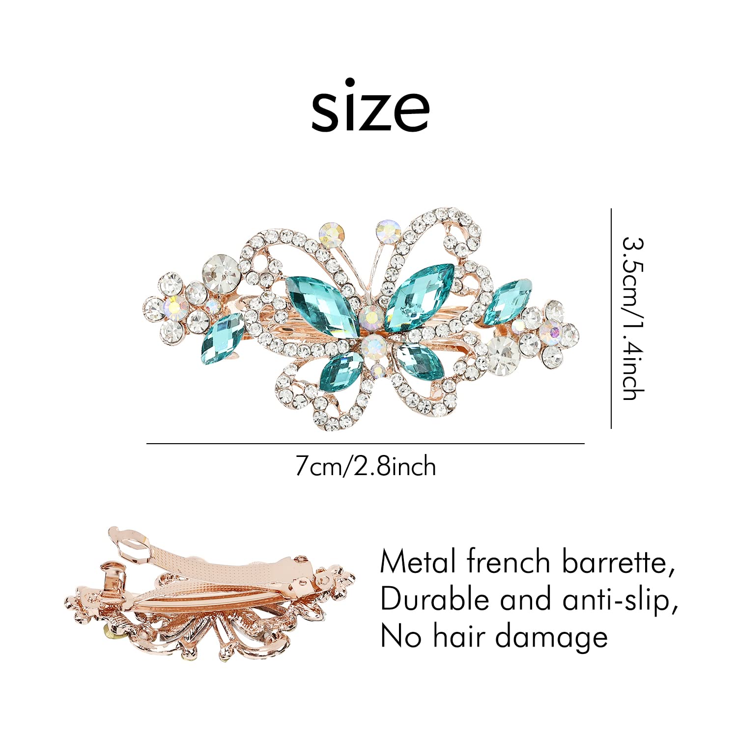 Insowni 4 Pack Luxury Glitter Sparkly Jeweled Gems Crystal Rhinestone Butterfly Metal French Barrettes Alligator Snap Hair Clips