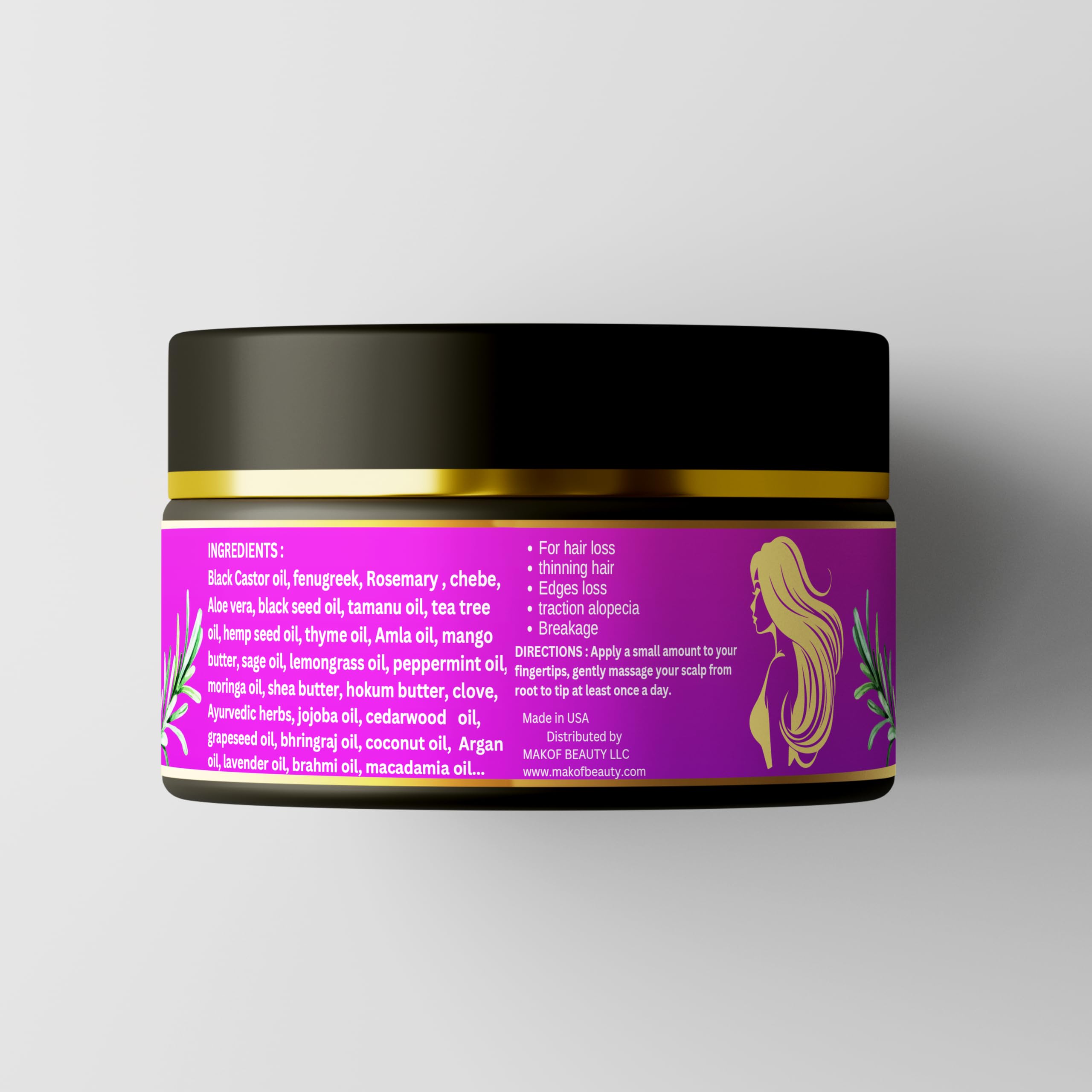 Chebe Magic Hair Growth Grease, With Organic Chebe From Chad, Rosemary, Moringa Leaf And Ayurvedic Herbs. Stimulate Scalp For Ra