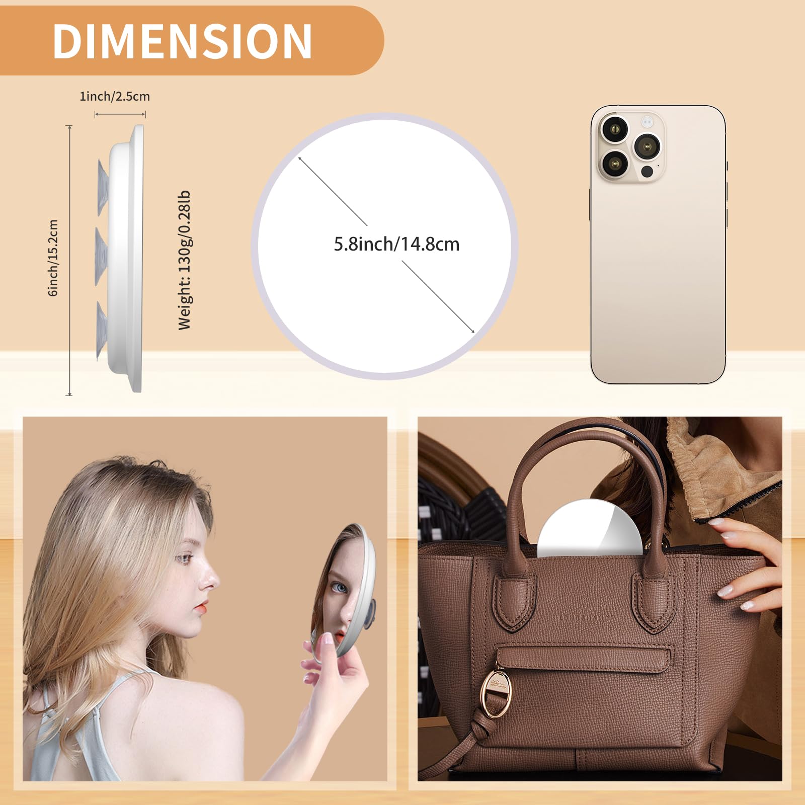 Suupvaor 10X Magnifying Mirror with 3 Suction Cups, Large 6inch Magnified Mirror 10X Travel Round Makeup Mirror with High Magnif