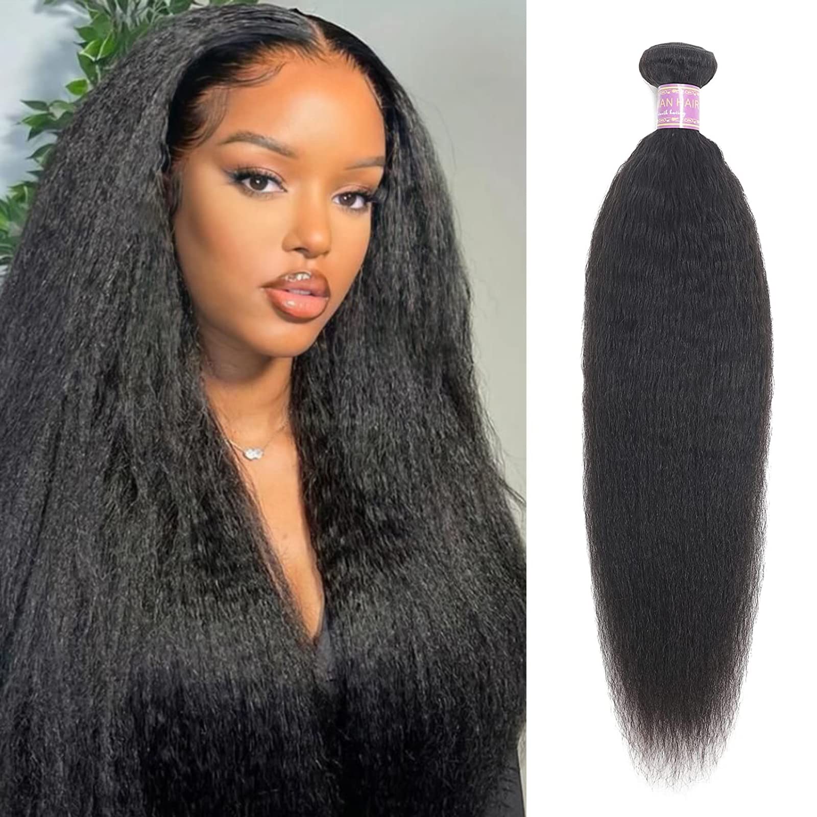 Kinky Straight Human Hair 1Bundles 20Inch Yaki Straight Human Hair Extensions 100% Unprocessed Brazilian Virgin Kinky Straight H