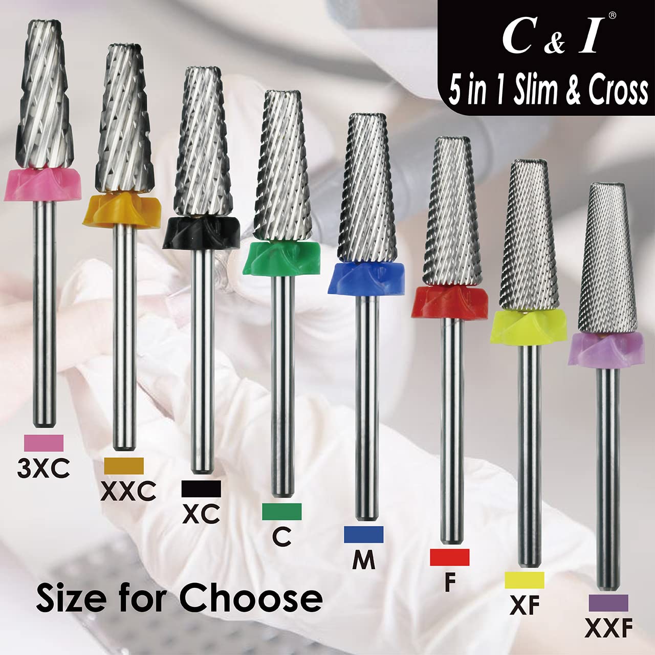 C & I 5 In 1 Nail Drill Bit, Cross & Slim Edition, Professional Nail Drills For Electric Manicure Drill Machine (Extra Coarse -X