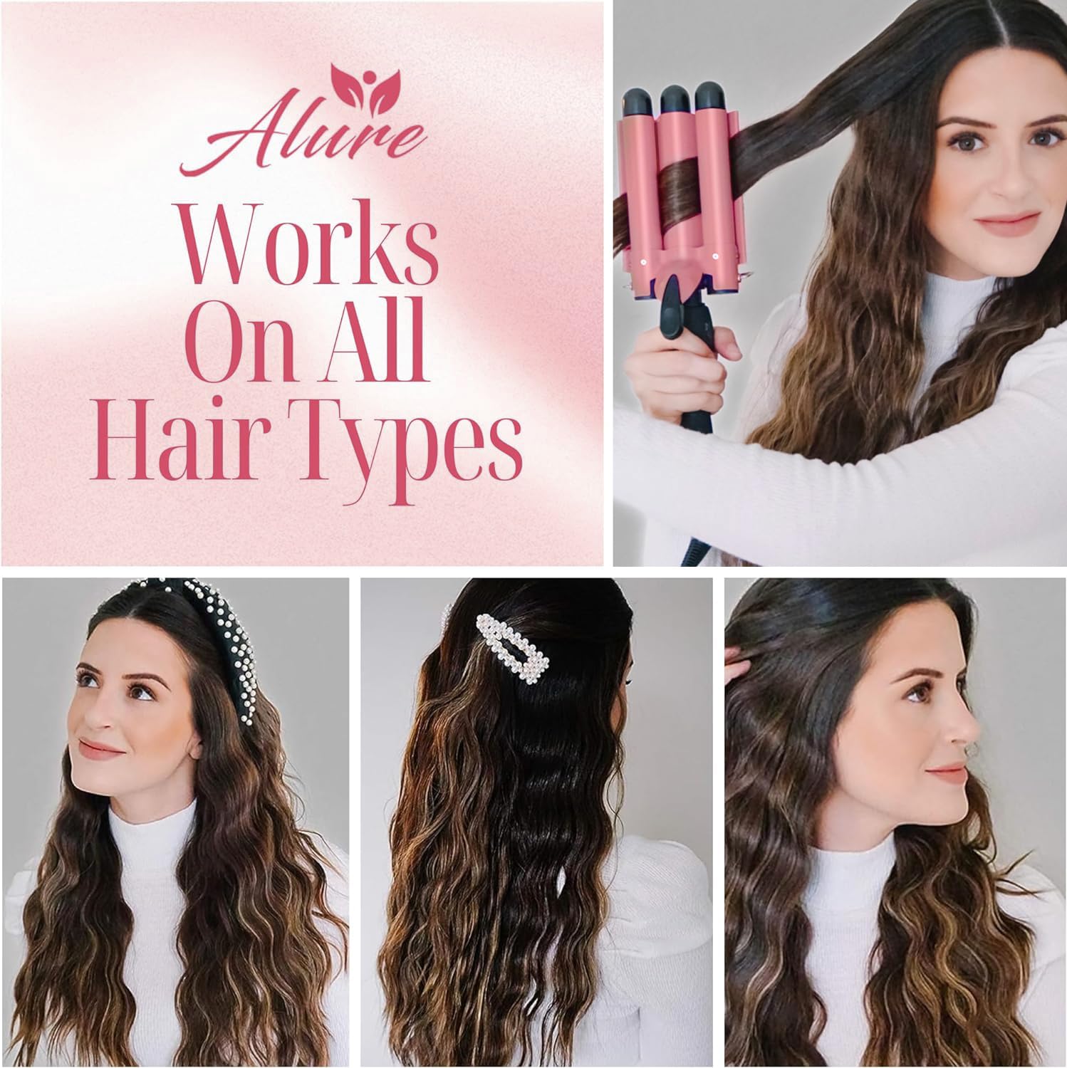 Alure Three Barrel Hair Waver/Crimper With Lcd Temperature Display In Celsius - 1 Inch Ceramic Tourmaline Triple Barrels, Dual V