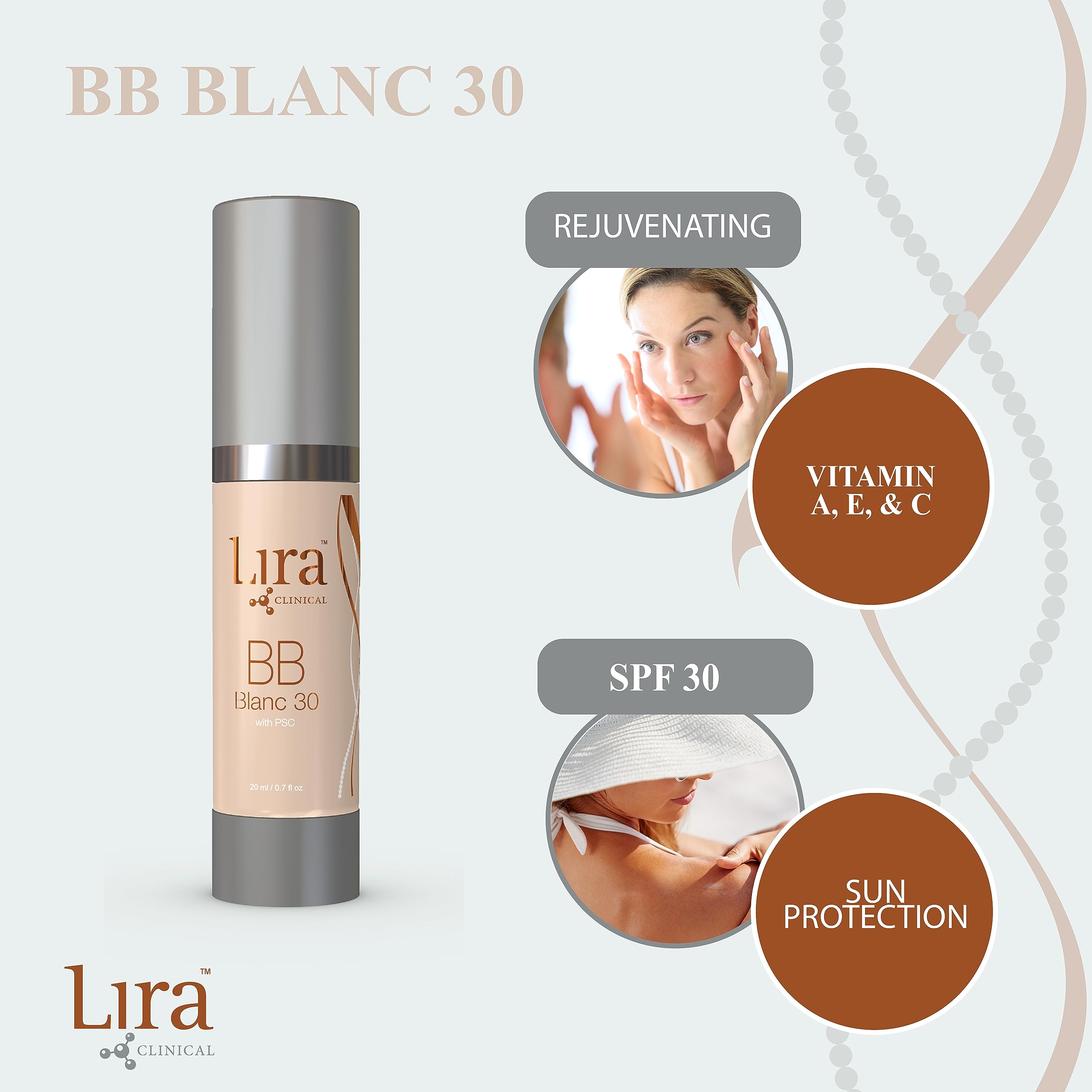 Lira Clinical Bb - Spf 30 Tinted Bb Cream With Psc & Vitamins - Full Coverage - 0.7 Fl Oz. (Bb Blanc 30)