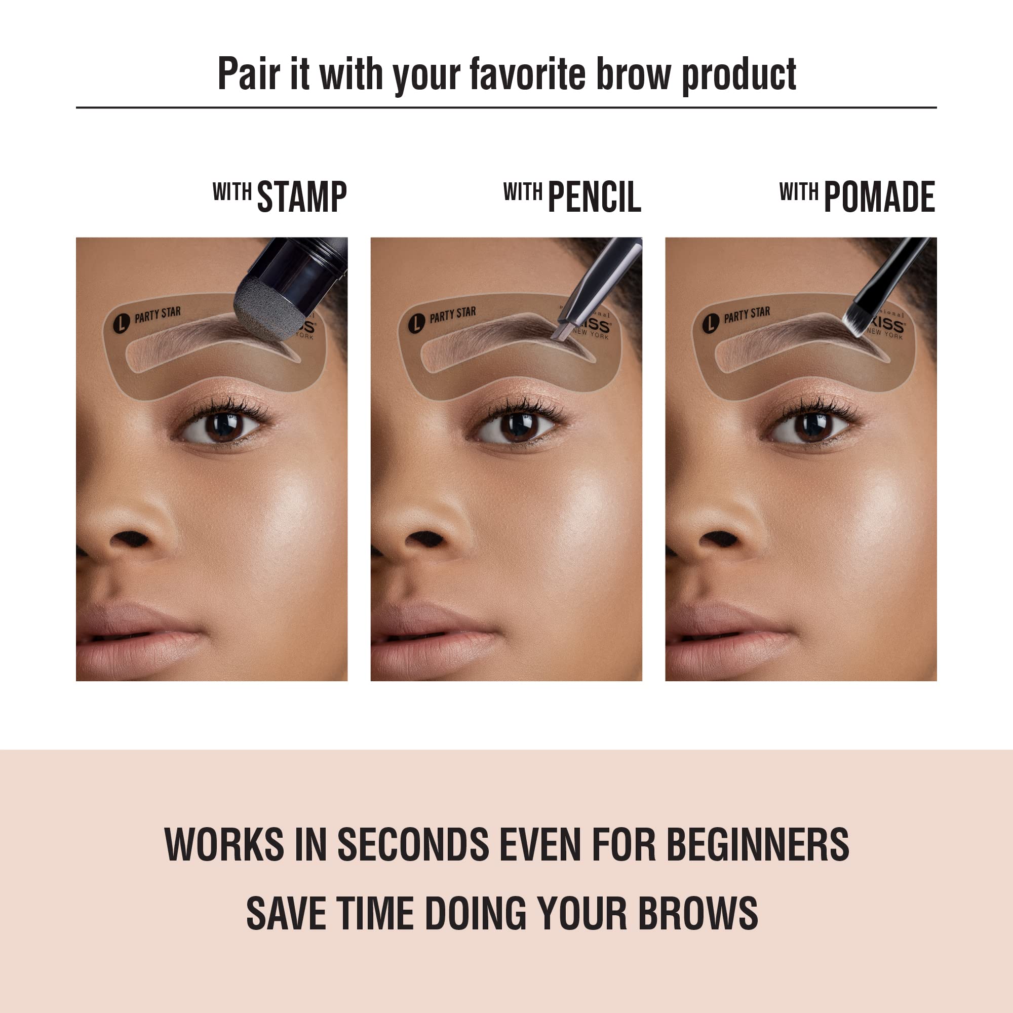 Kiss New York Professional Instant Brow Stamp And Stencil Kit Powder Stamp Eyebrow Shaping Kit (Stencil-Dramatic)