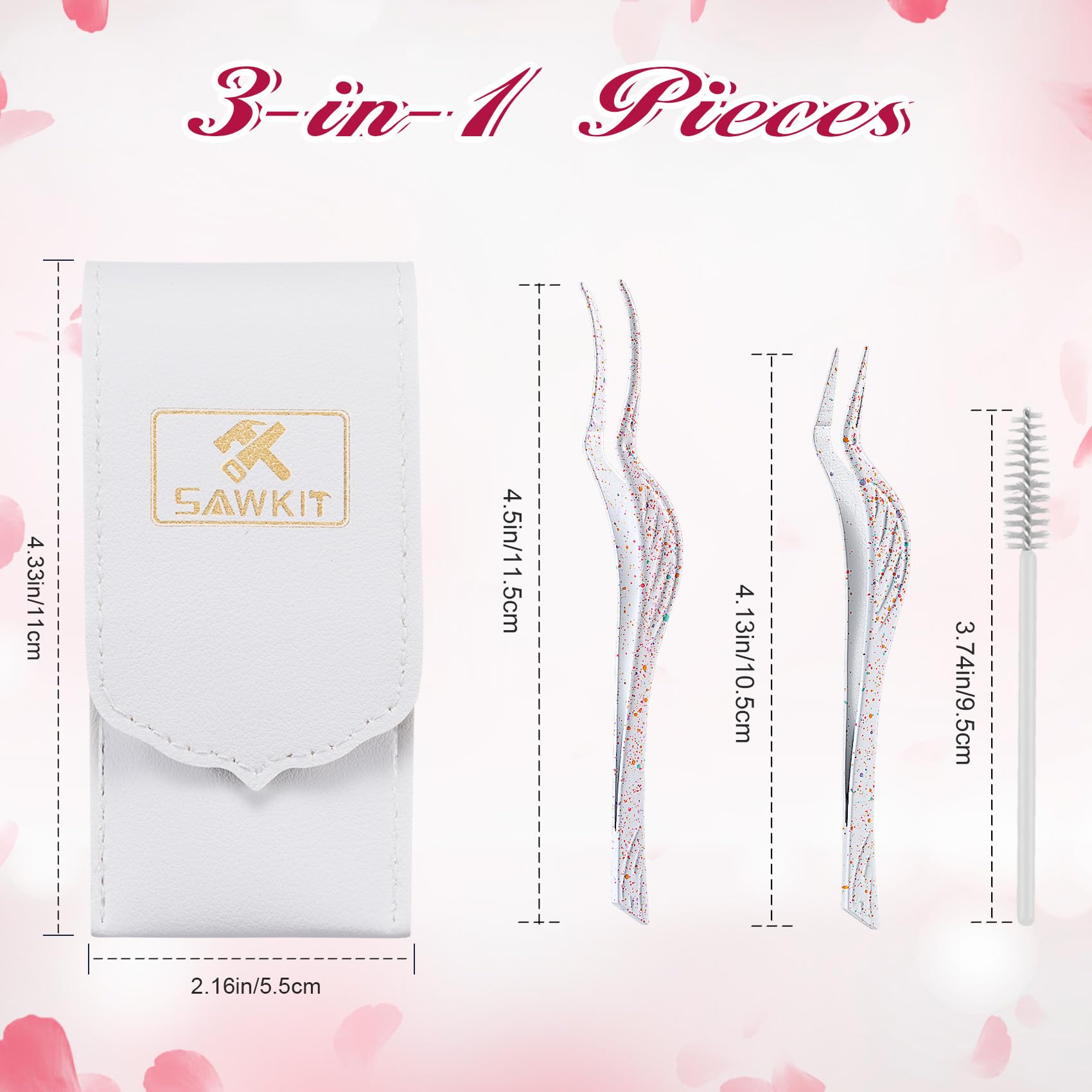 Eyelash Applicator Tool 3-Pcs Lash Applicator Tool Set With Eyelash Extension Tweezers, Brush - Professional Eye Lash Applicator
