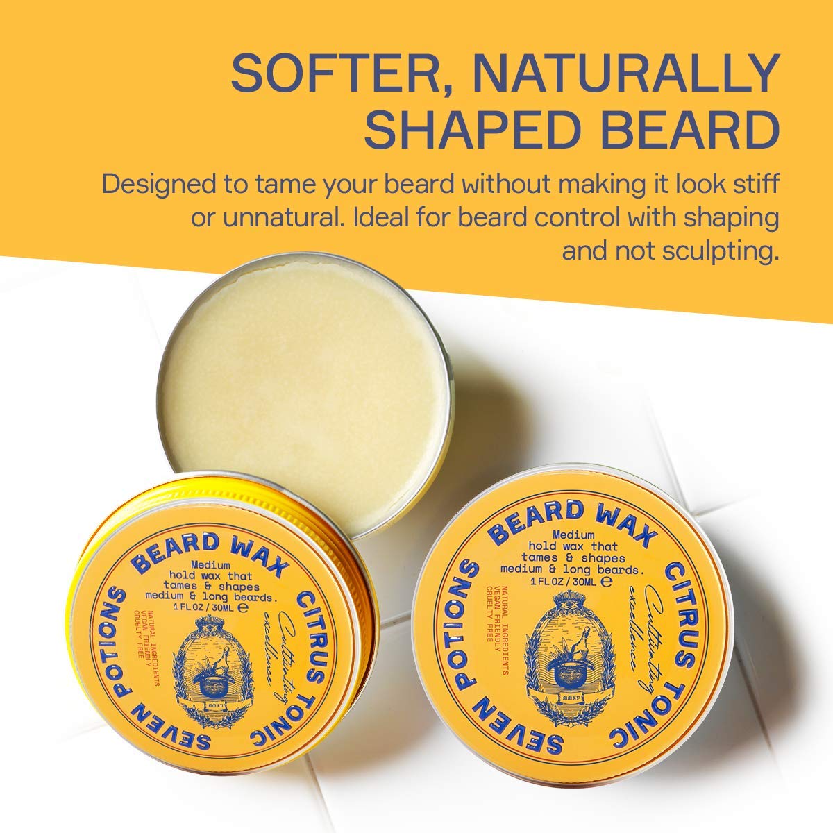 Seven Potions Beard Wax For Men - Medium Hold Styling Wax To Shape And Nourish Your Beard - All-Natural, Vegan, Cruelty Free - C