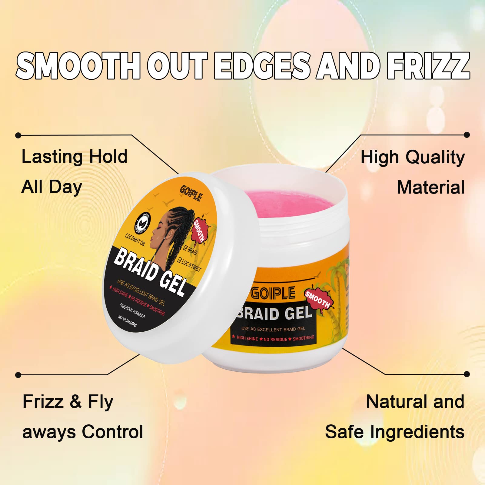 16 Oz Big Capacity Strong Hold Smoothing Gel For Twist, Locs, Braids, Edge, Cornrows - No Flake, Tames Frizz, High Shine, Easy T