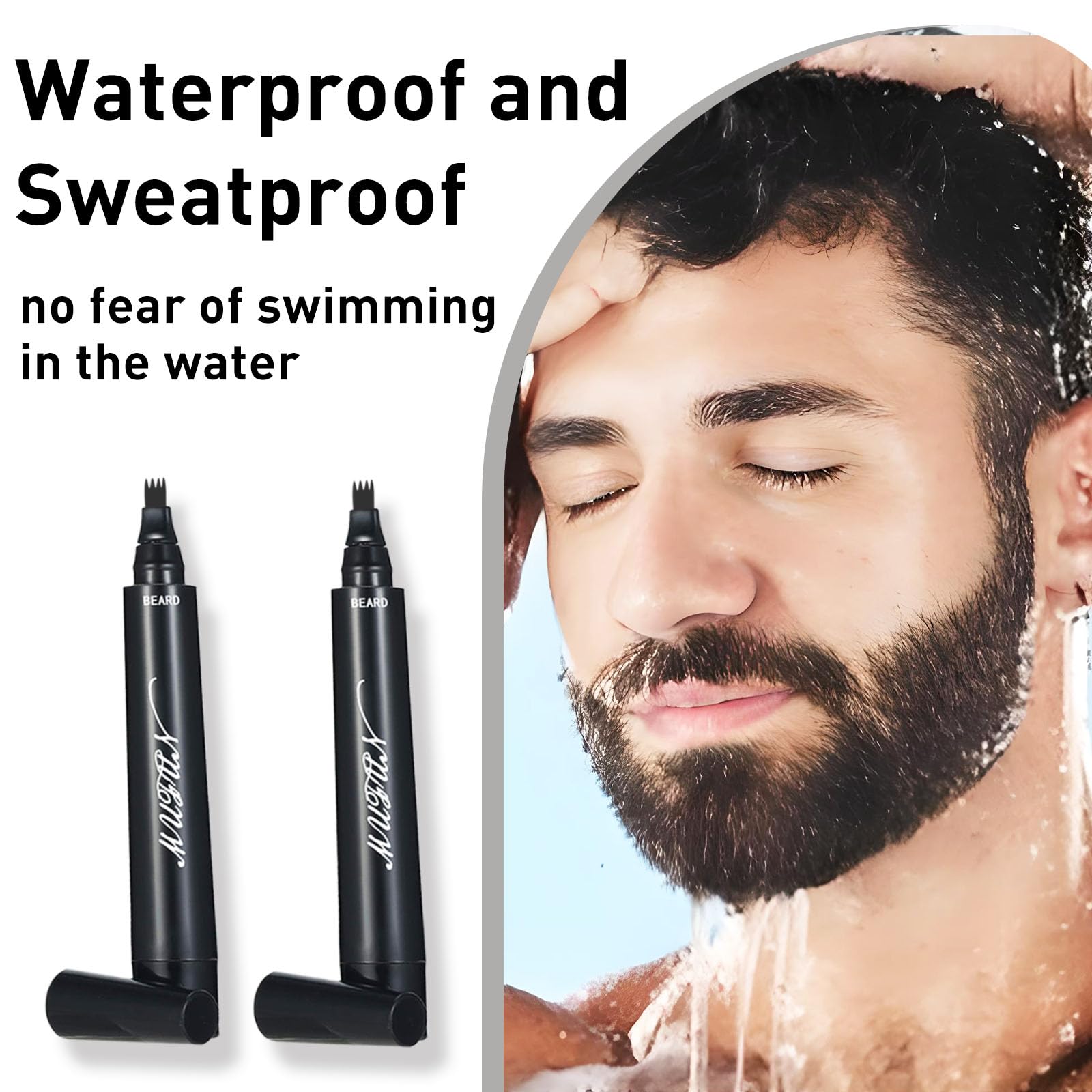 2Pcs Beard Pencil Filler For Men - Sweat Proof, Water Resistance, Long Lasting & Natural Finish Barber Pencil, Enhance Facial Ha
