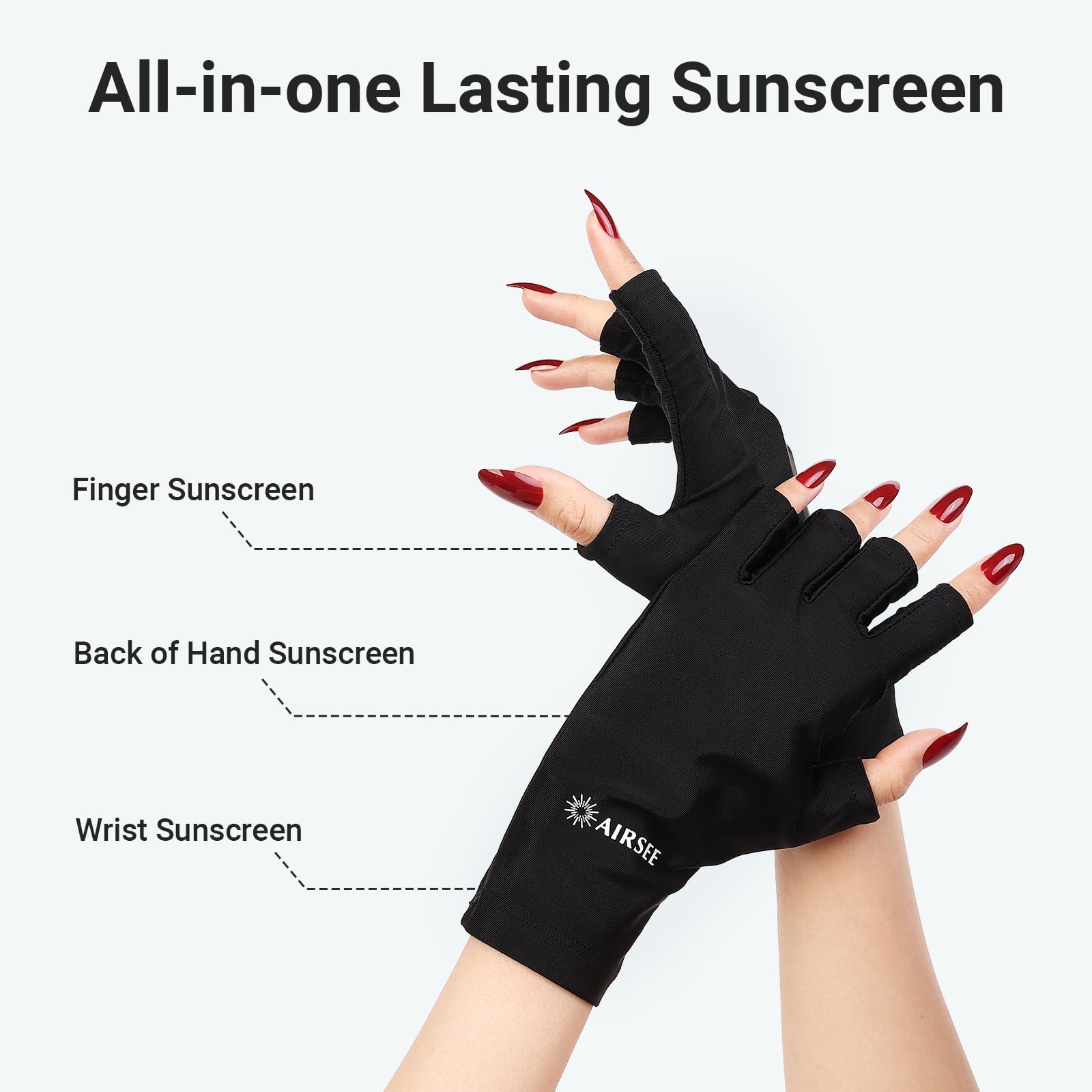 Airsee Breathing Uv Gloves For Nail Gel,Professional Upf50+ Protection Gloves For Uv Lamp, Ice Silk Cloudy Soft Fingerless Glove