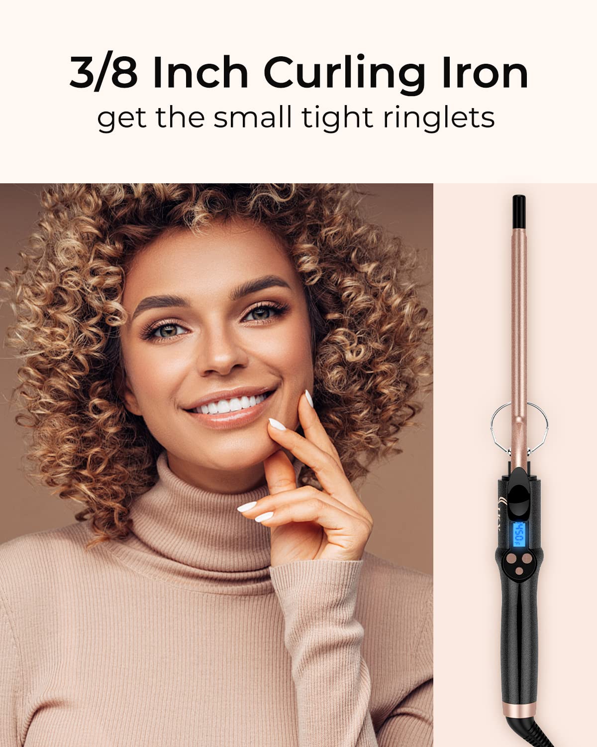 Small Curling Iron 3/8 Inch, Thin Curling Wand For Short Hair, 9Mm Long Barrel Ceramic Hair Curling Iron