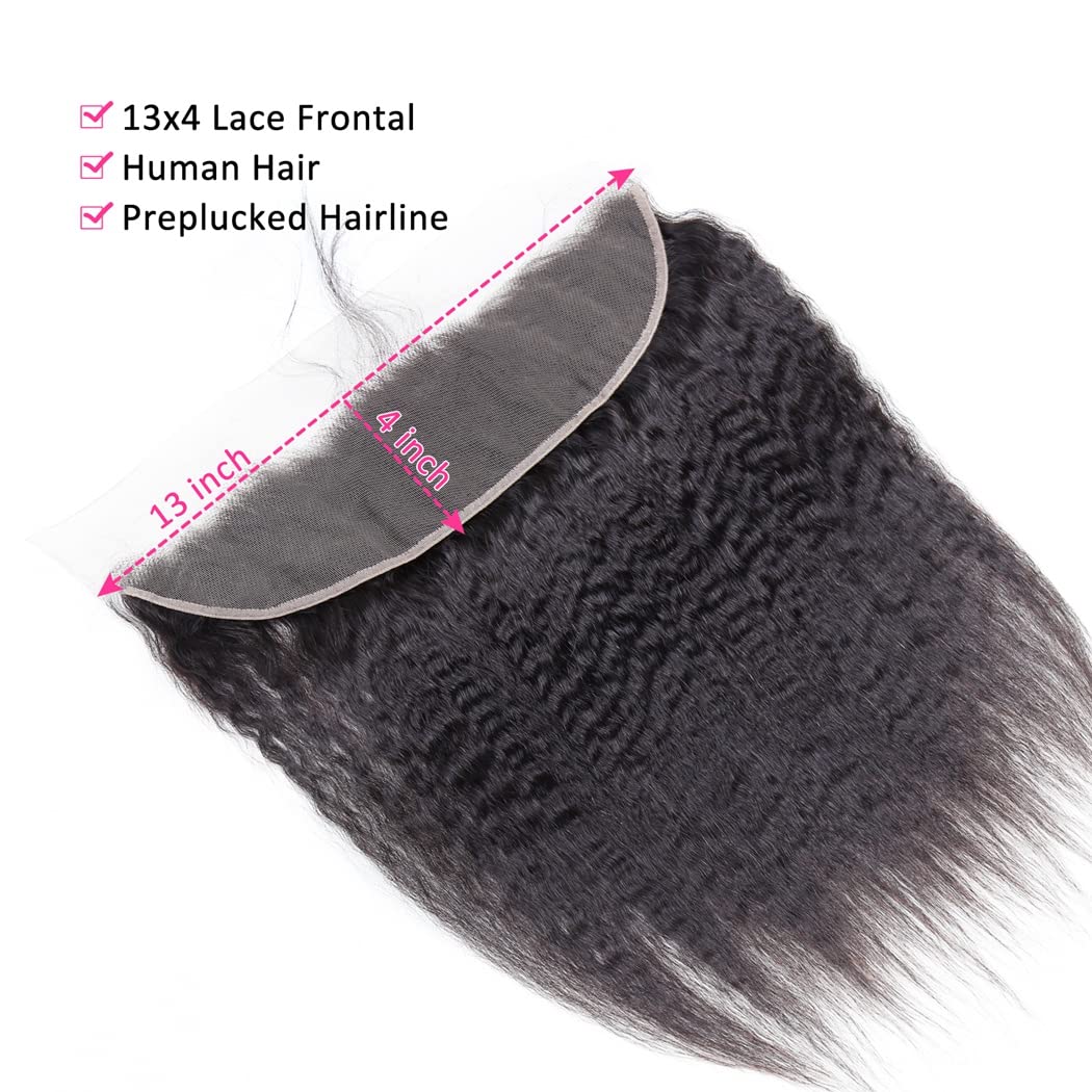 Odir 13X4 Lace Closure Frontal 180% Density Kinky Straight Brazilian Human Hair 14 Inch Unprocessed 9A Yaki Straight Virgin Hair