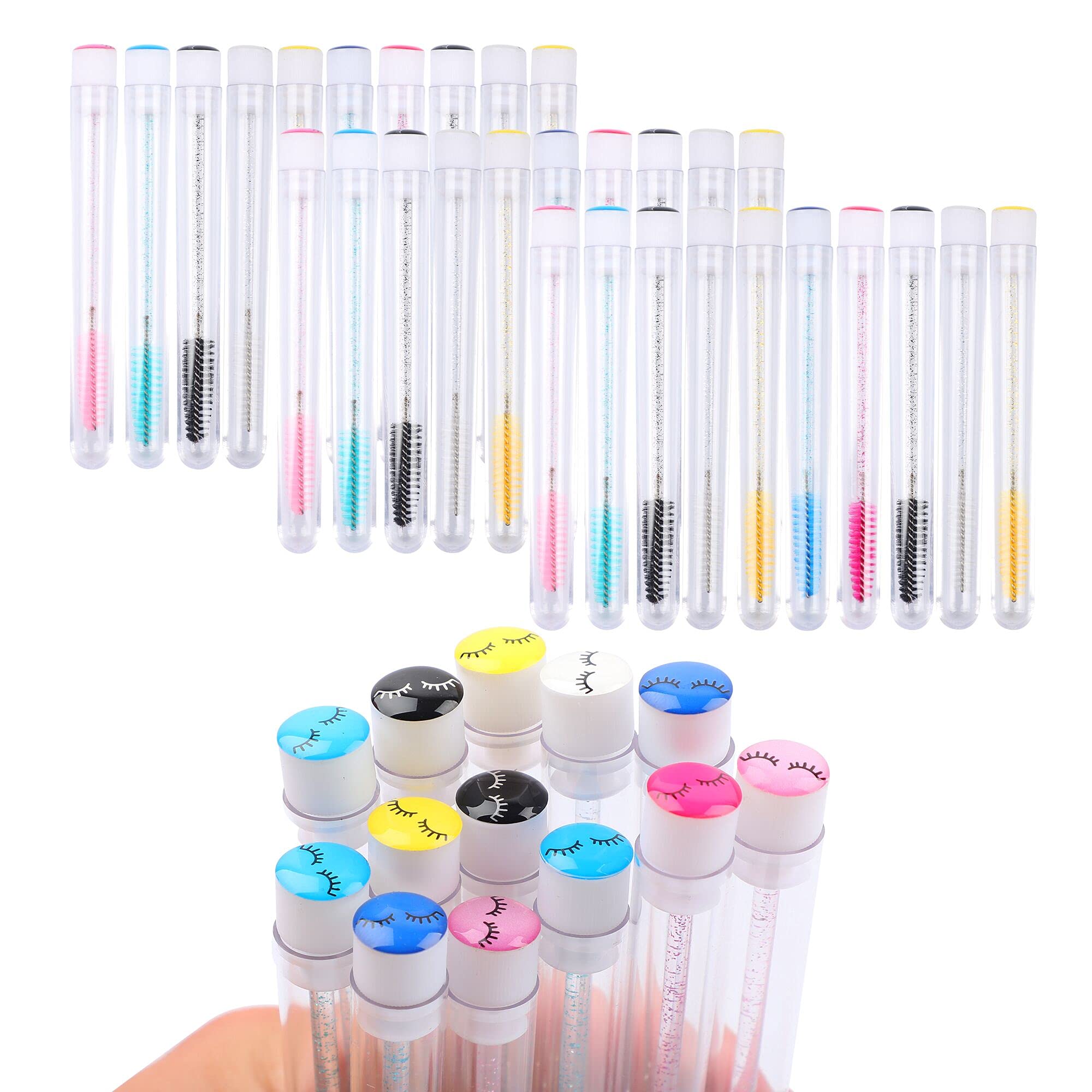 50 Pcs Disposable Mascara Brushes Diamond Eyelash Spoolies Makeup Brush Mascara Wand In Sanitary Tube Lash Supplies (Black)