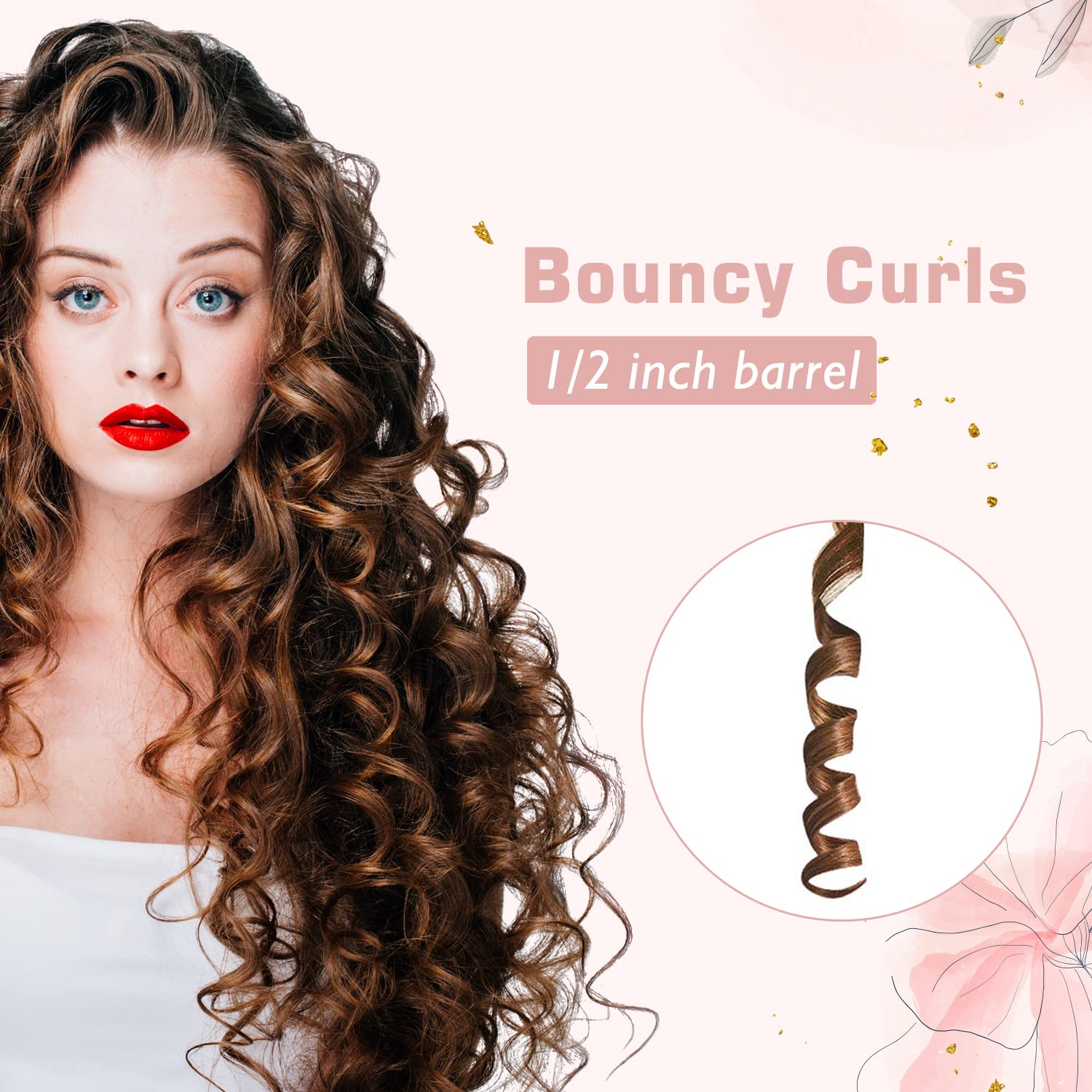 1/2 Inch Curling Iron For Short Hair, Dual Voltage Hair Curling Iron Ceramic, Professiona Curling Wand Tourmaline(Rose Gold)