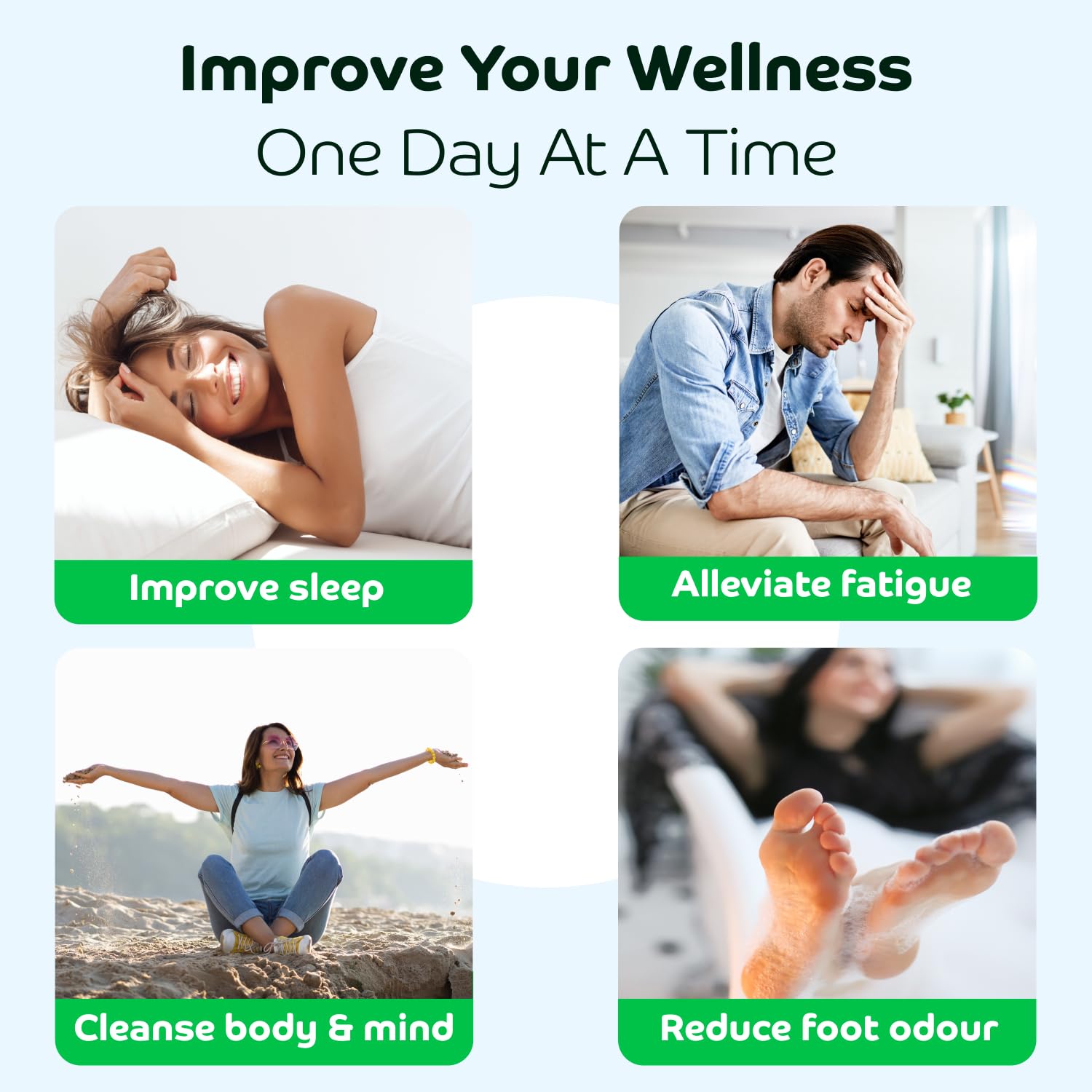 Bandoo Original Deep Cleansing Foot Pads - Premium Bamboo, Green, 10 Pads - Cleanse, Moisturize & Energize for Men & Women