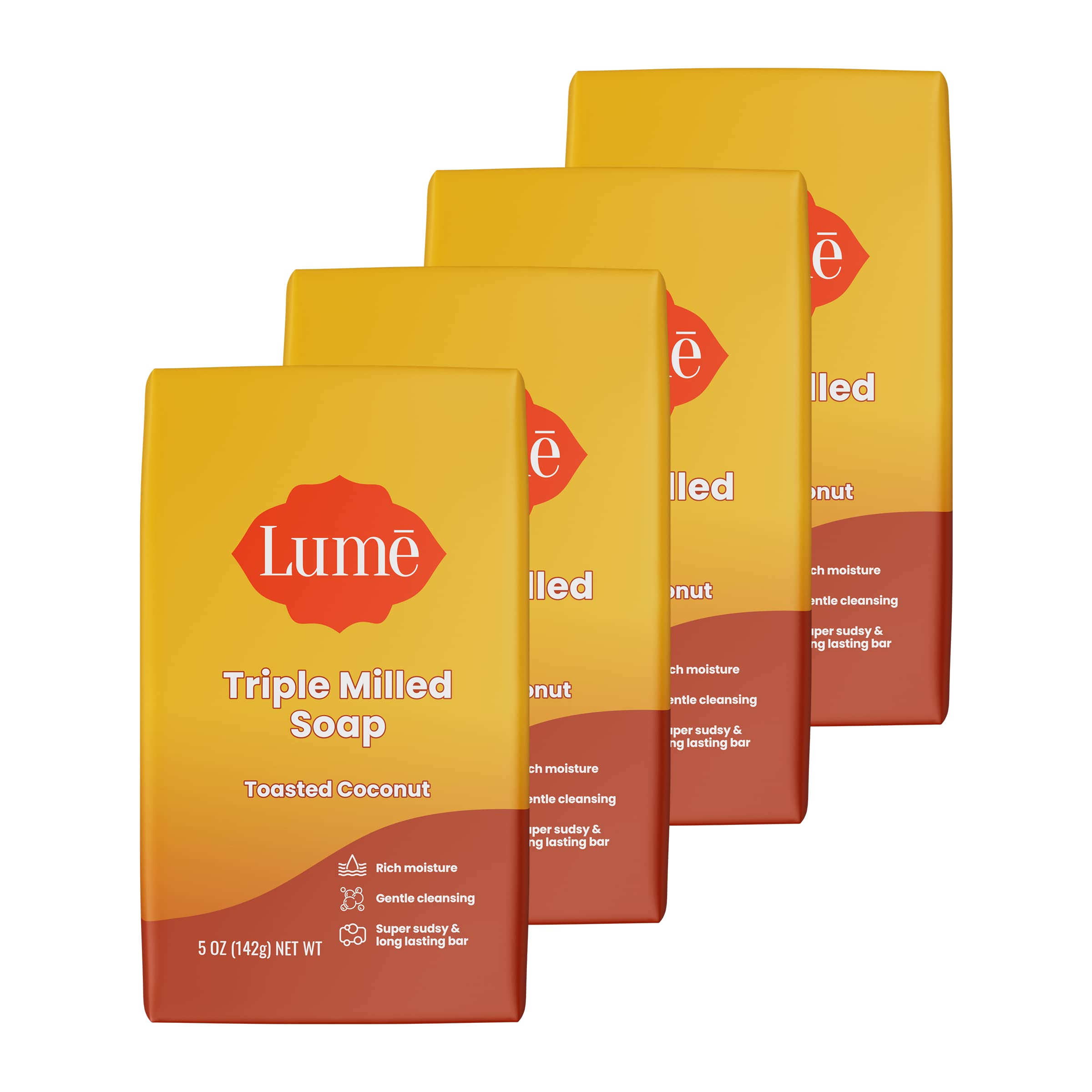 Lume Triple Milled Soap - Rich Moisture & Gentle Cleansing - Paraben Free, Phthalate Free, Skin Safe - 5 ounce (Pack of 4) (Toas