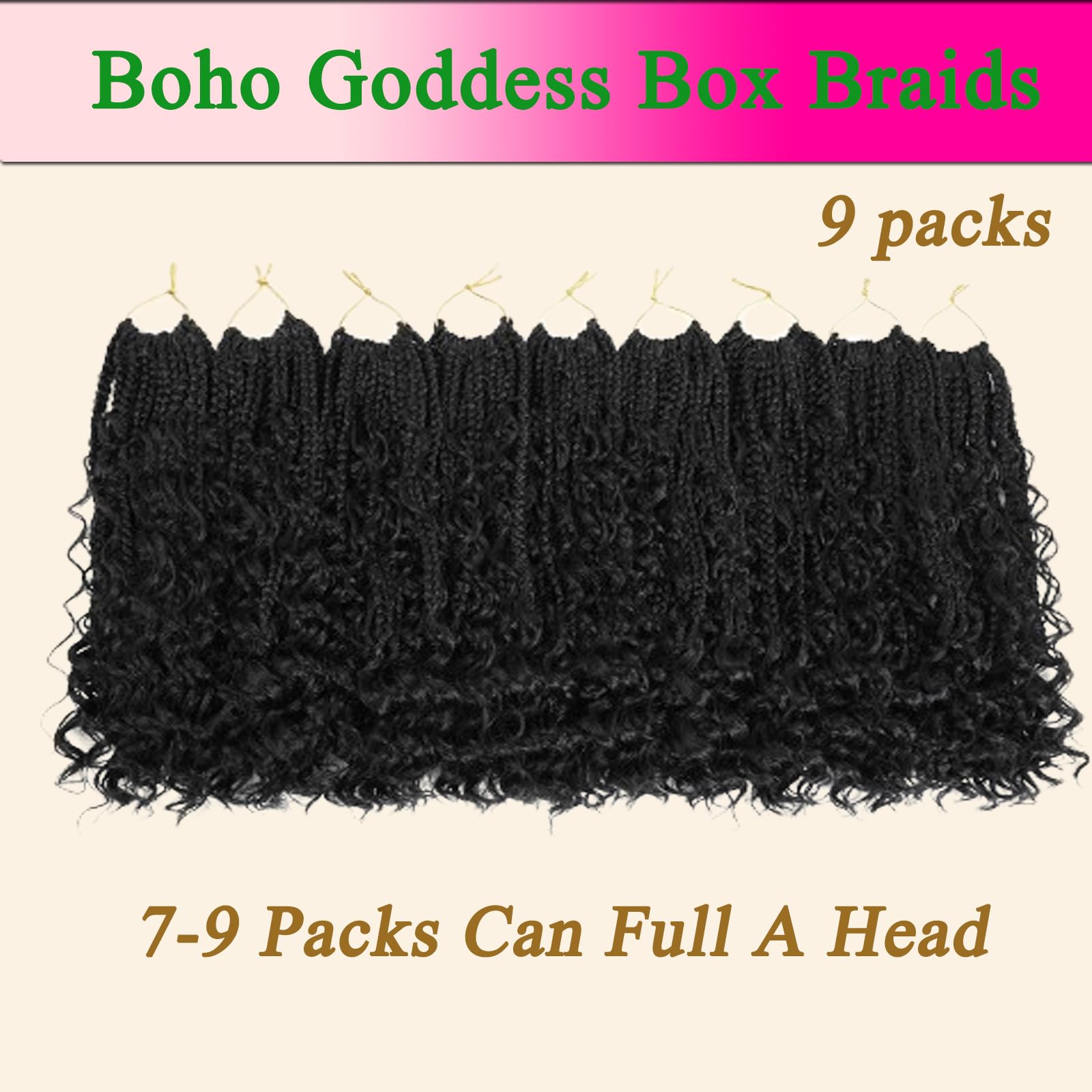 9 Packs Goddess Box Braids Crochet Hair-12 Inch Boho Crochet Braids With Curly Ends,Bohomian Box Braiding Hair For Black Women D