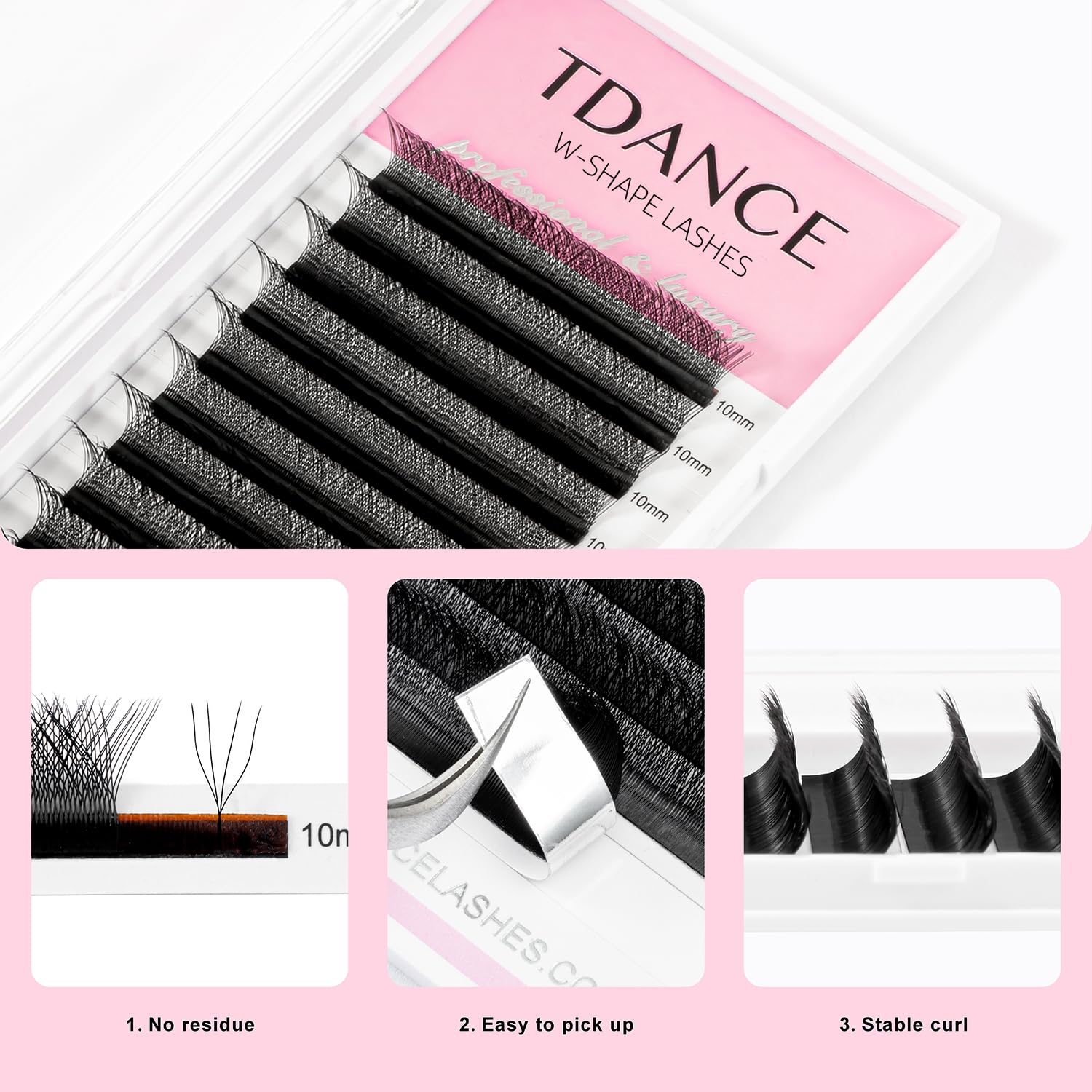 Tdance W Eyelash Extensions 4D Premade Fans W Lashes 0.07 C/D Curl Matte Black W Shaped Volume Fans (W-4D-0.07-C-13Mm)
