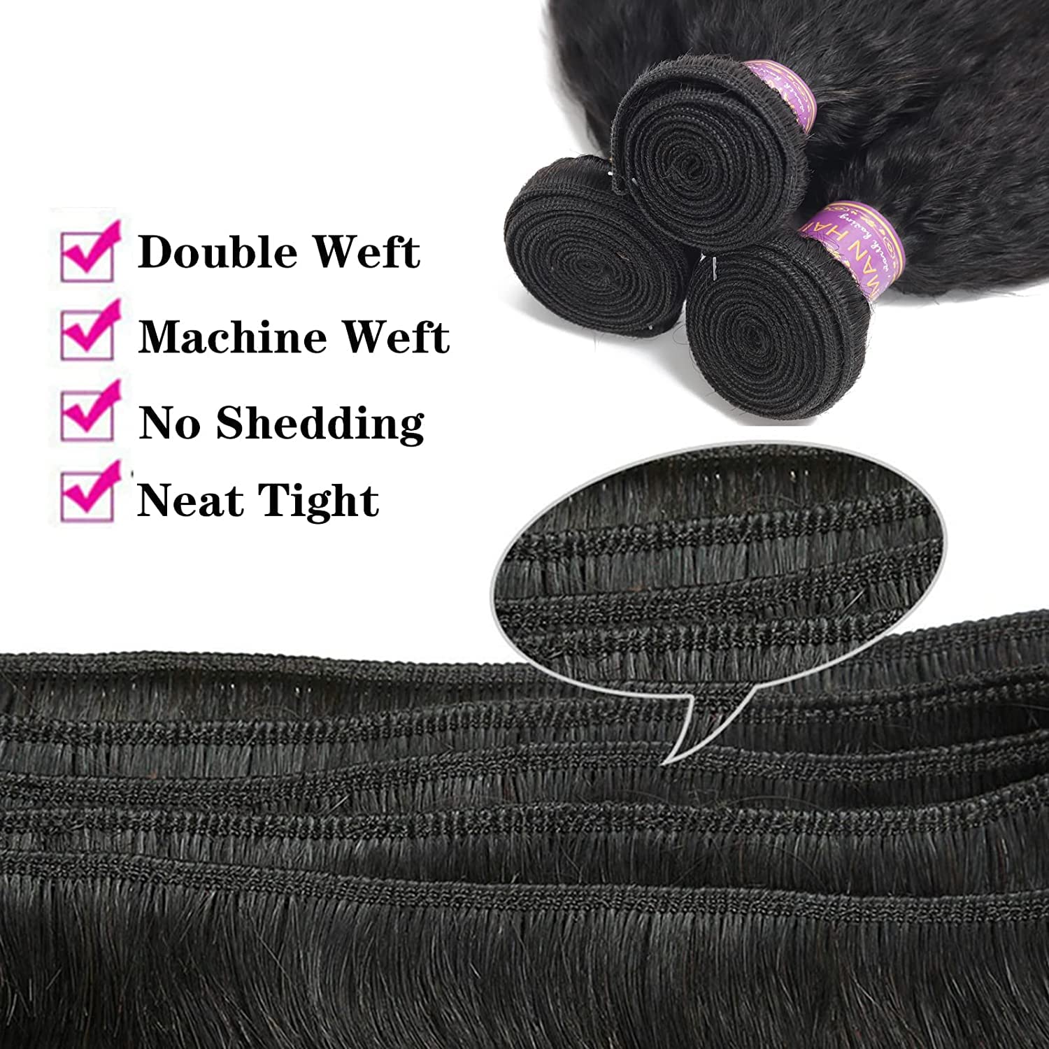 Kinky Straight Human Hair 3 Bundles 10 12 14 Inch Natural Black Yaki Straigh Brazilian Virgin Remy Hair Unprocessed Kinky Straig