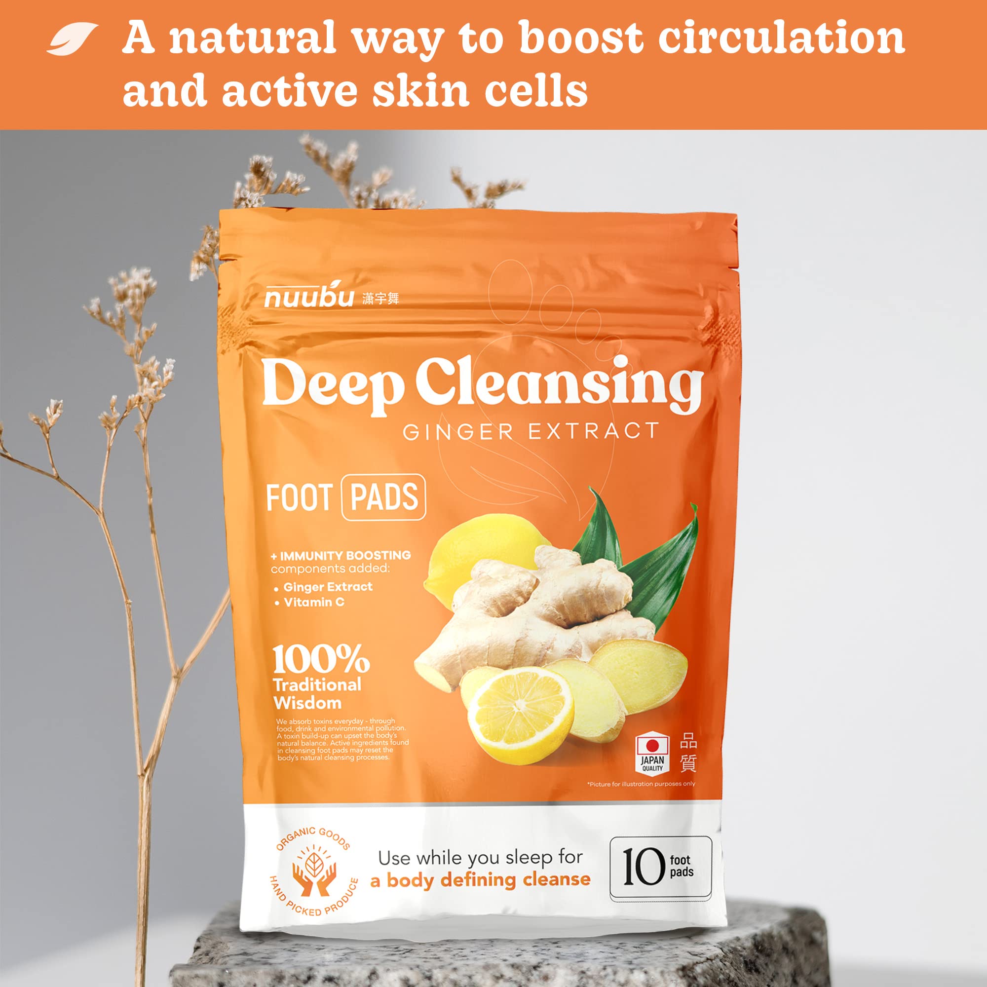 Nuubu | Ginger Deep Cleansing Foot Pads For Better Sleep & Foot Care | Premium Japanese Organic Foot Pads With Ginger Powder (10