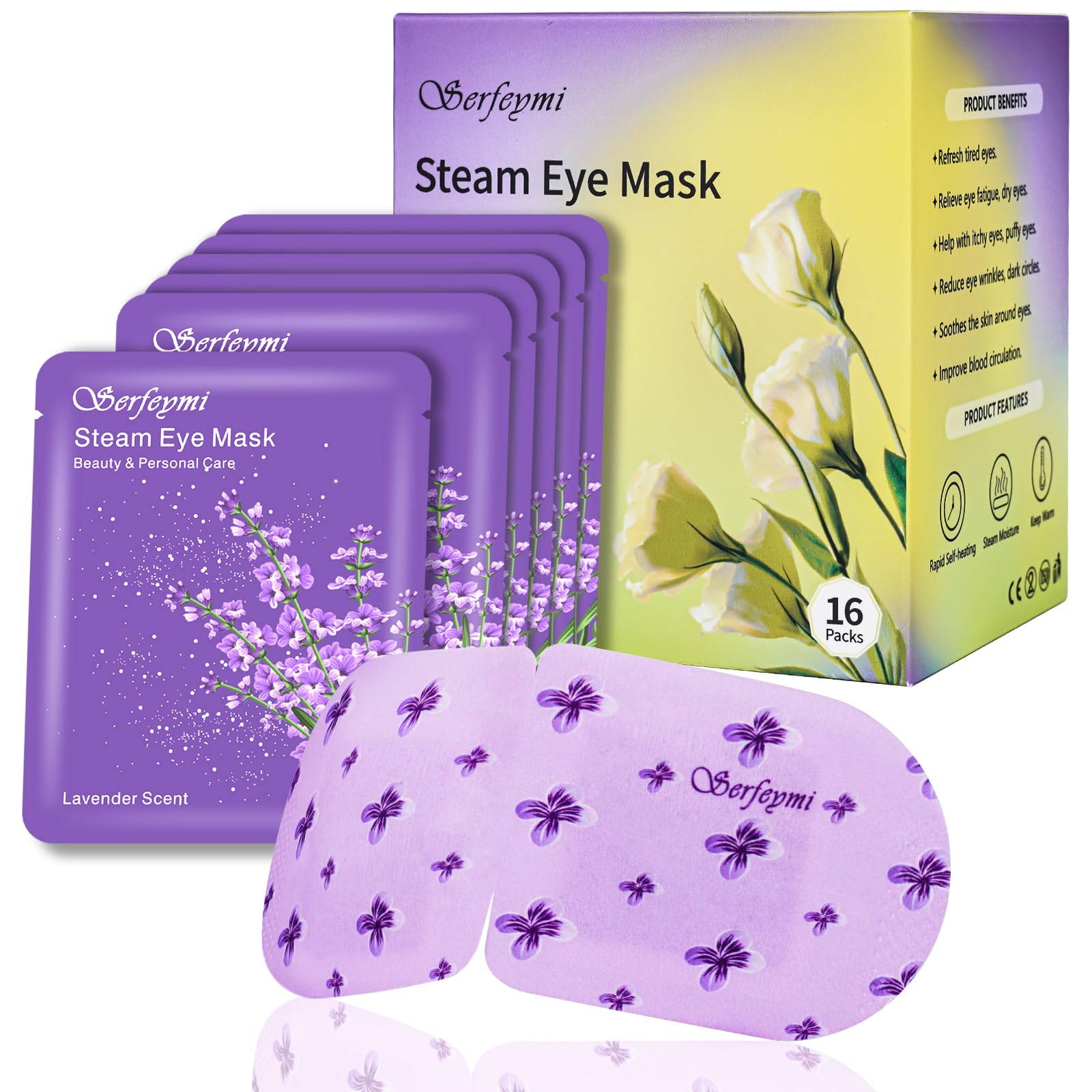 Serfeymi 16 Packs Steam Eye Masks,Disposable Self Heated Warm SPA Moist Eye Mask Compress Pad for Sleeping,Eye Fatigue Relief,Ch