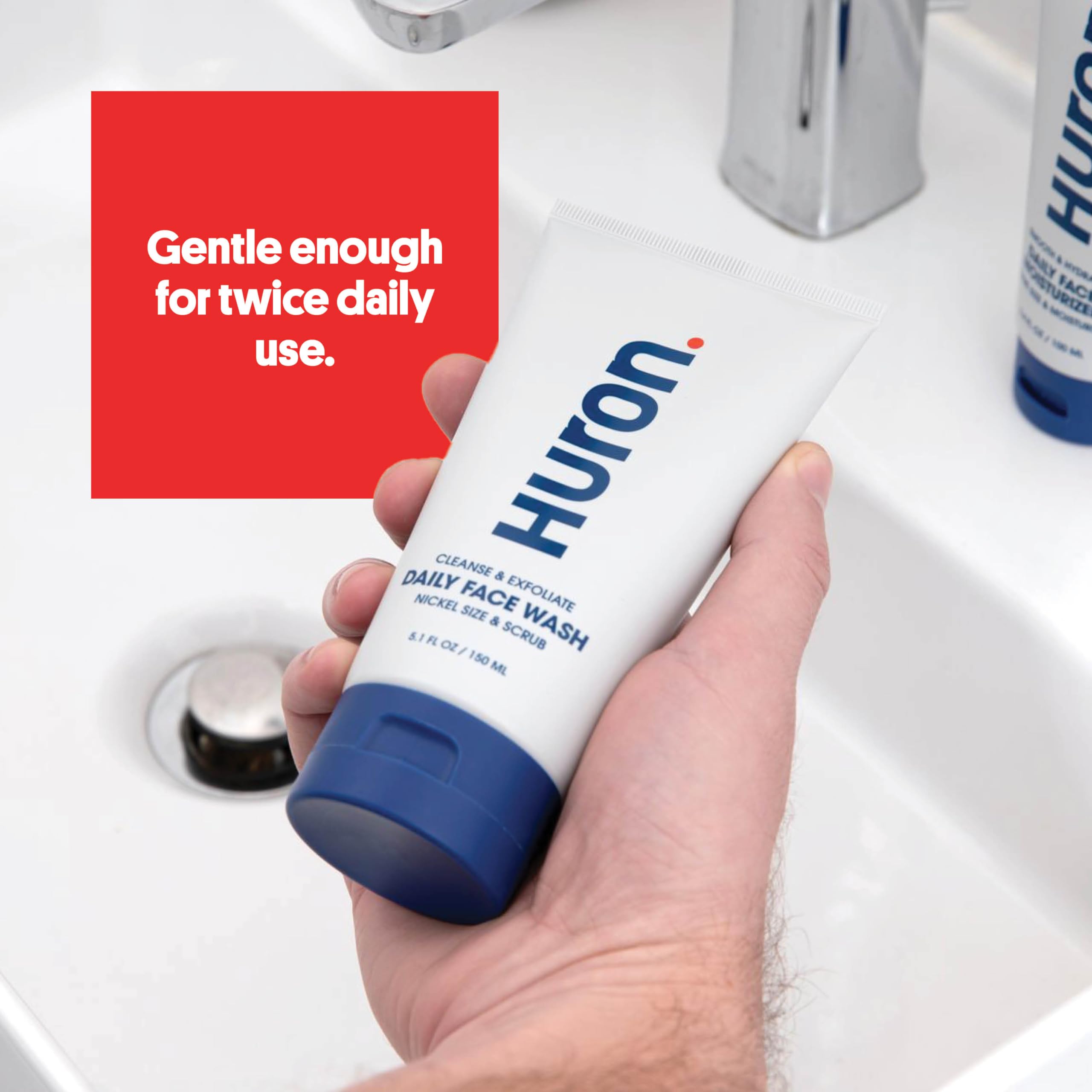 Huron Mens Face Wash - Daily Deep Facial Cleanser & Mild Exfoliator - Cleans, Conditions, & Hydrates Skin - Subtle Energizing Sc
