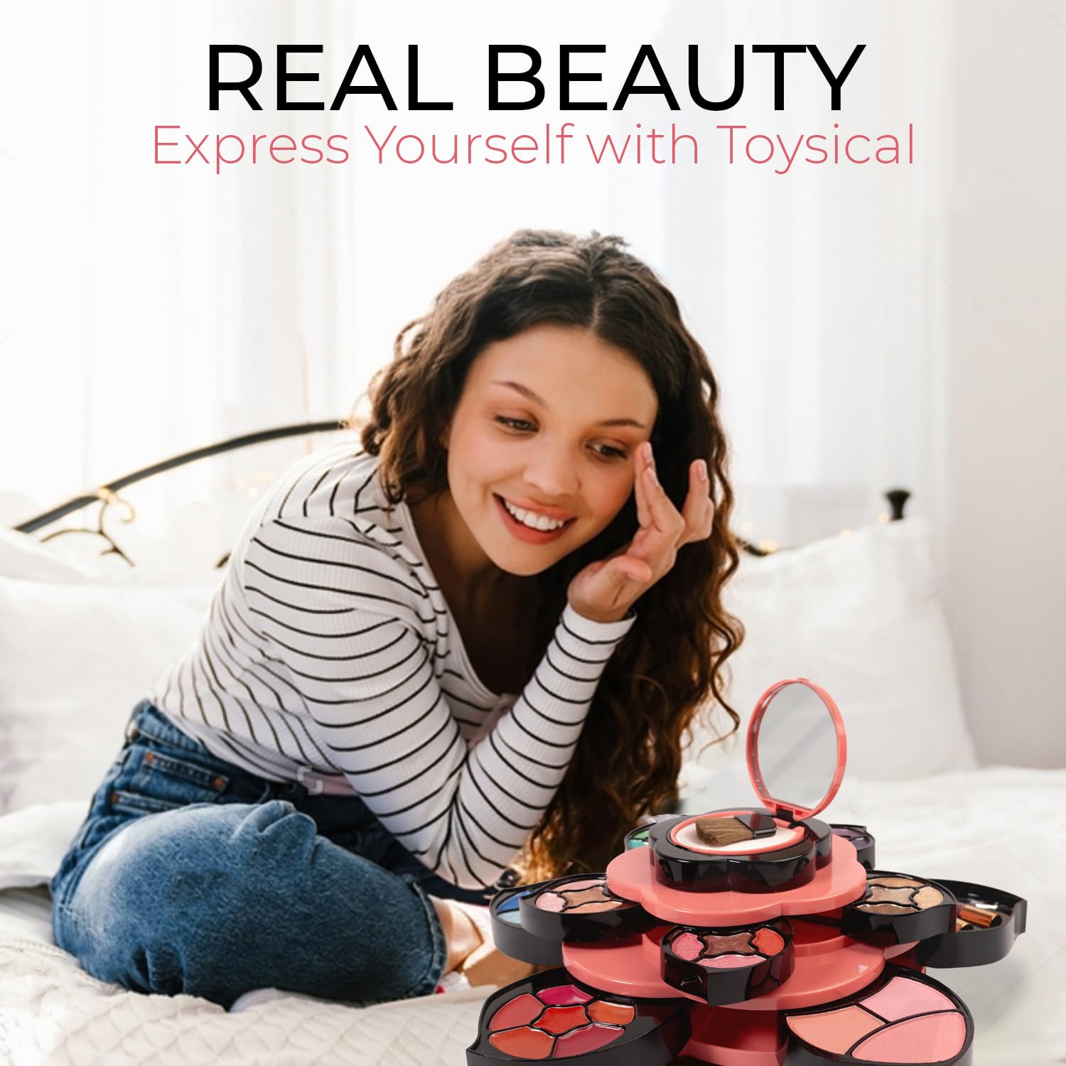 Toysical Makeup Kit For Teens - Flower Palette Gift Set For Teen Girls And Women - Makeup For Girls 10-12 - Petals Expand To 3 T