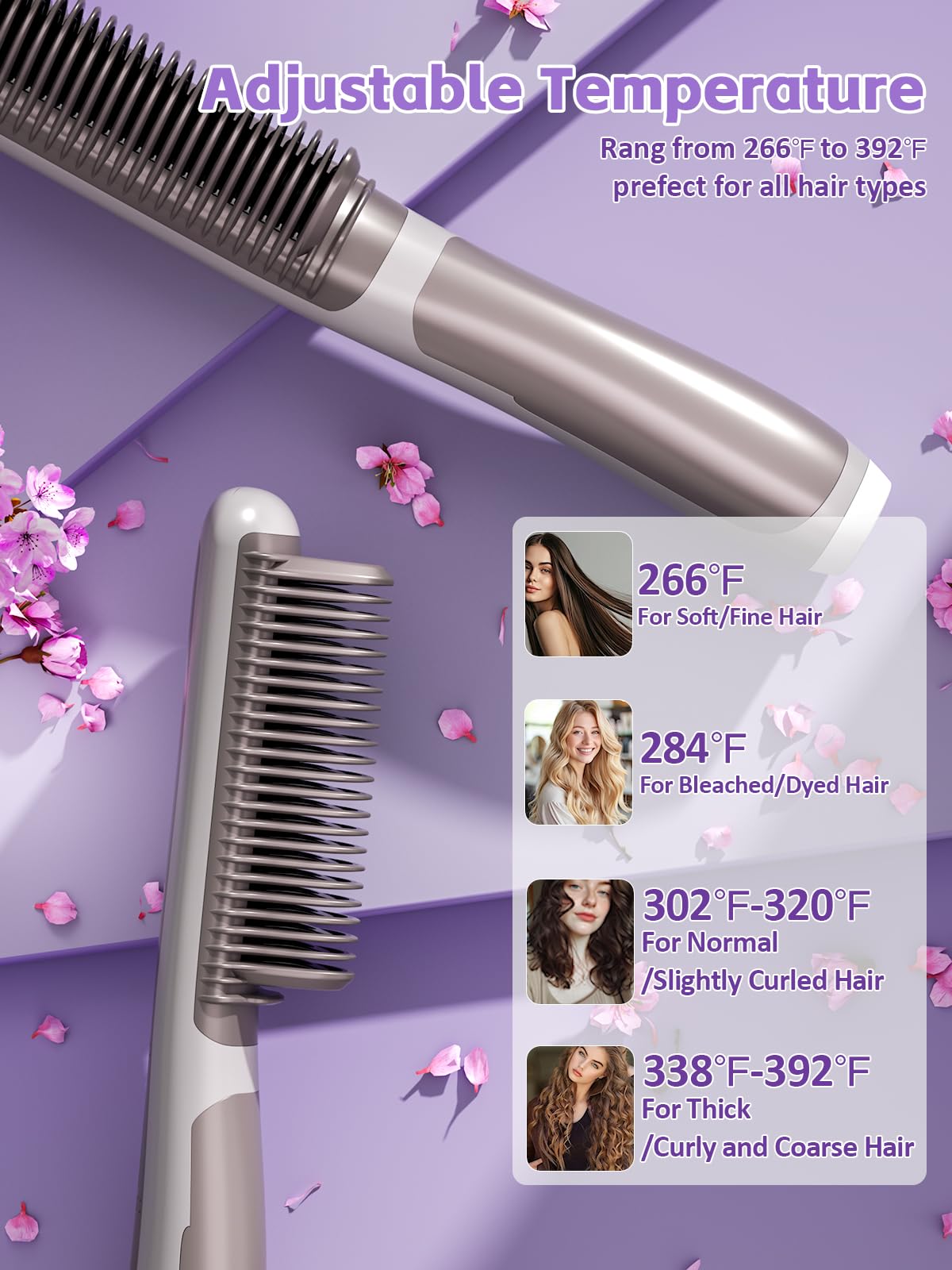 Hair Straighteners For Women,Hair Straightener Brush,Straightening Comb For All Hair Types,Anti-Scald Ceramic Hair Straightener,