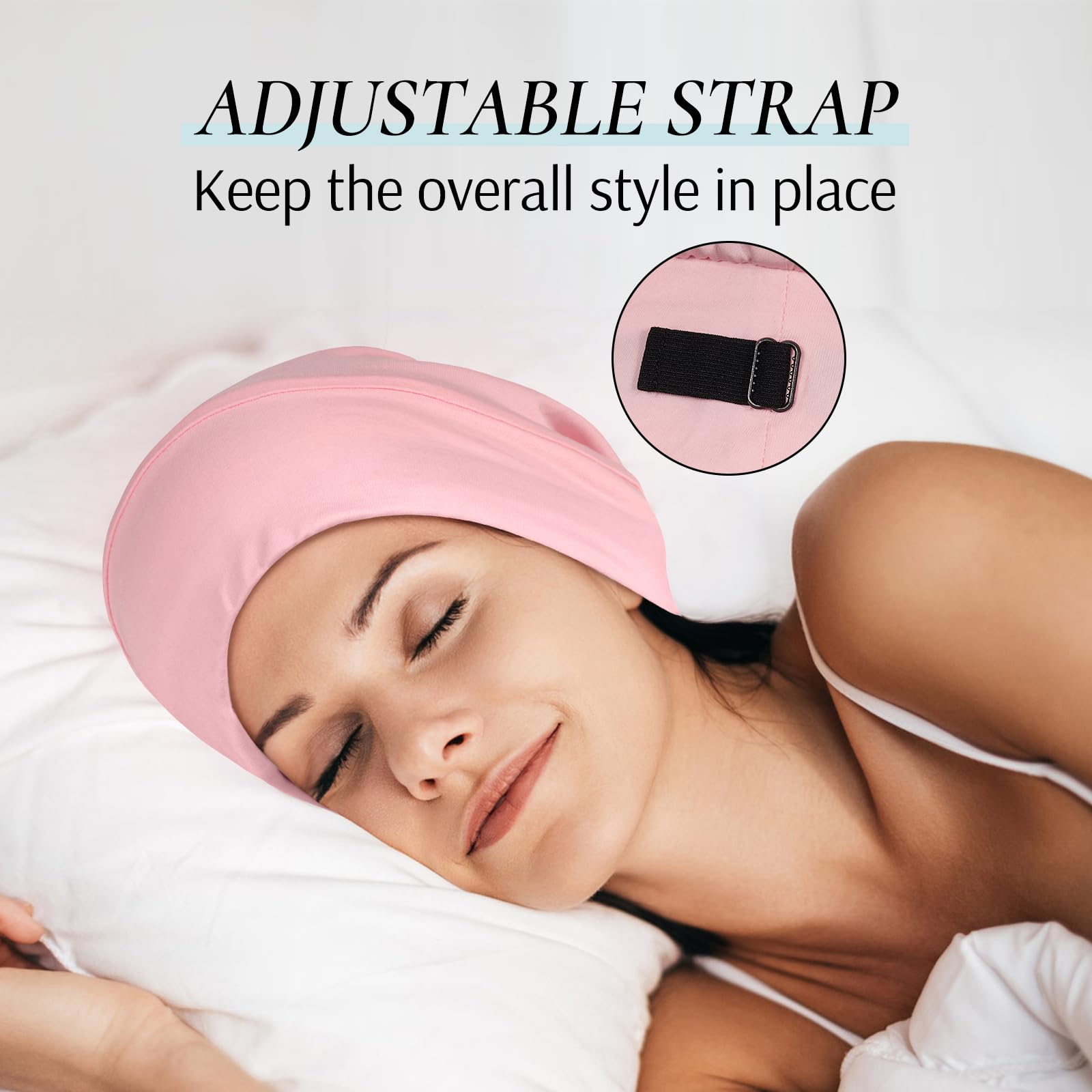 Zenssia Satin Lined Hair Bonnet For Sleeping, Sleep Cap For Women And Men With Adjustable Strap, Stay On All Night Hair Wrap, Pi