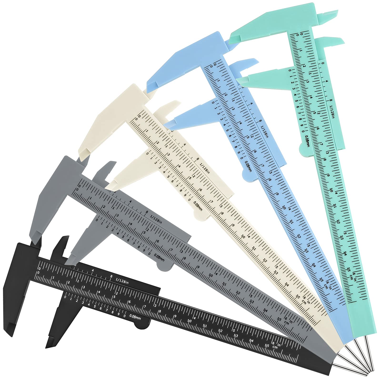 Frienda 5 Pieces Eyebrow Measuring Ruler, Brow Mapping Ruler Tool, Mini Vernier Caliper Double Scale Plastic Ruler, Sliding Gaug