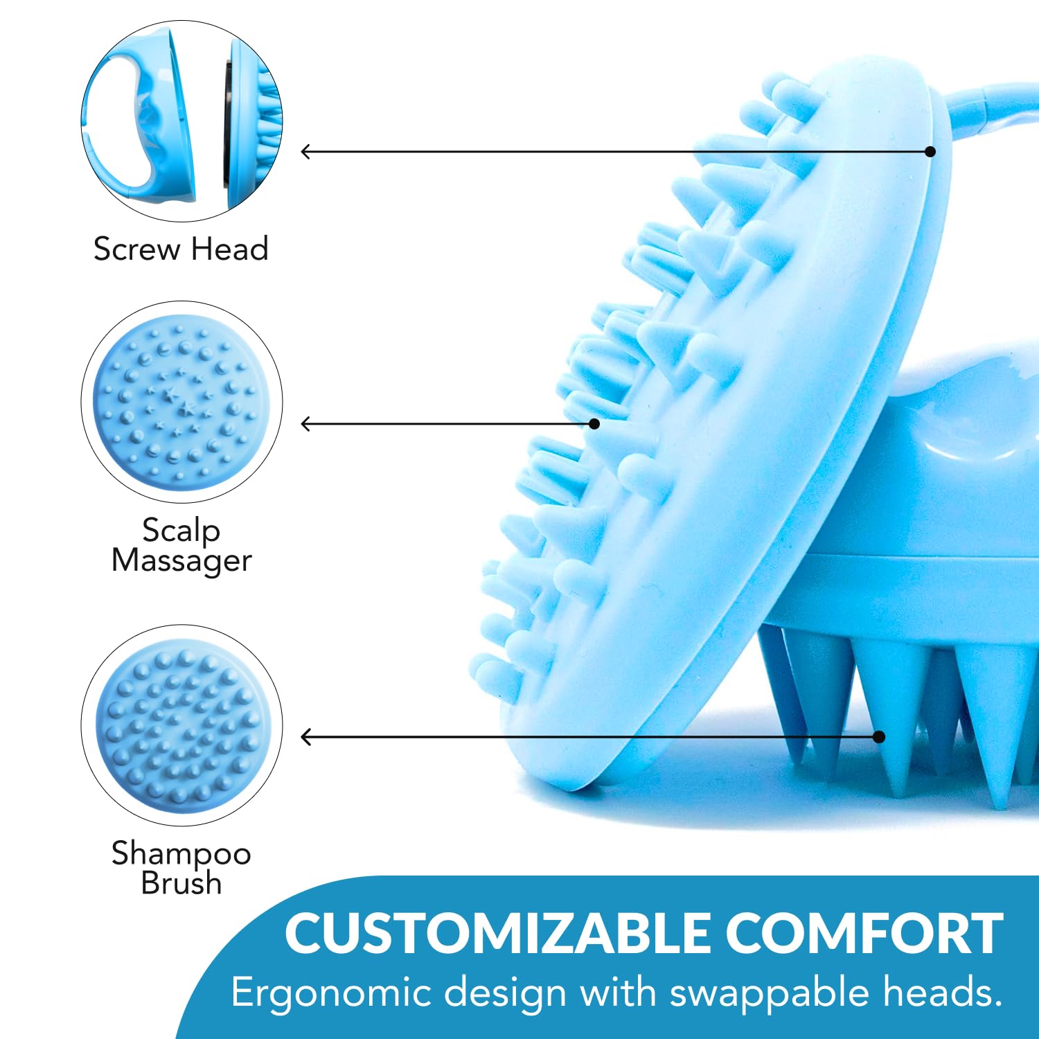 Flathead Hair Scalp Massager And Shampoo Brush For Shower Dandruff Removal - Wet And Dry - Encourages Growth - Includes 2 Massag