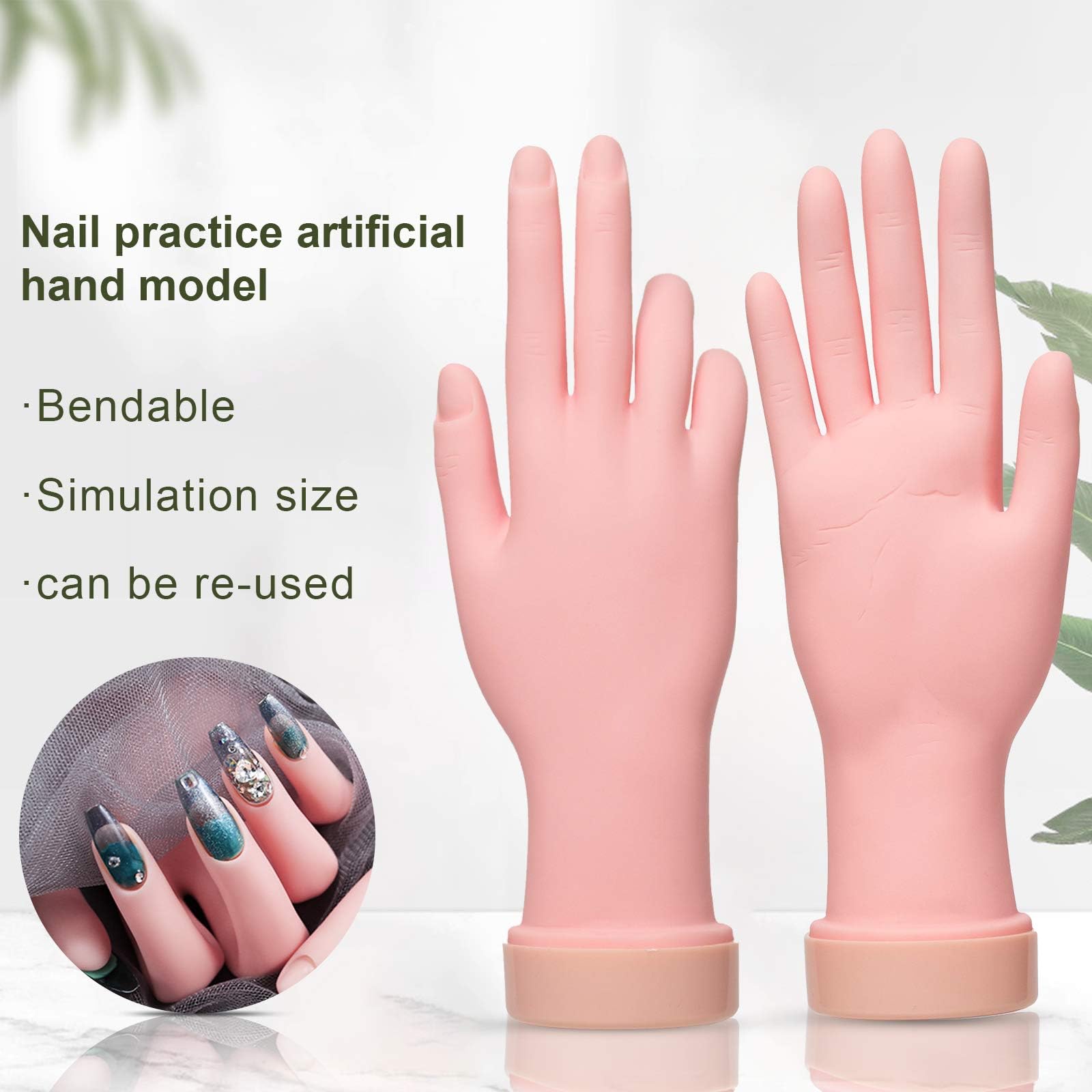 Aoraem Nail Trainning Hand Flexible Soft Practice Plastic Mannequin Hand Nails Tips Art Trainer Manicure Practice Hand Tool