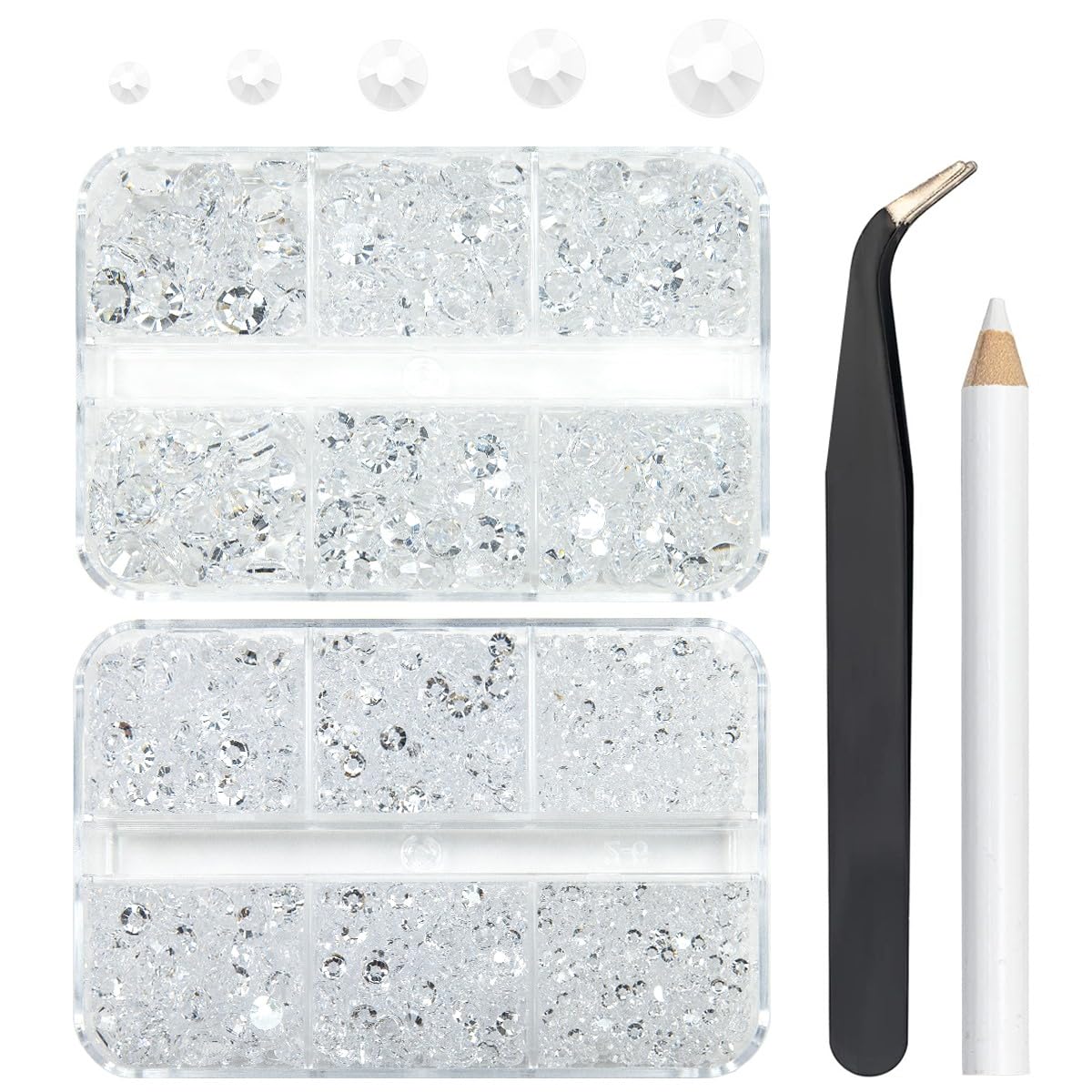 qiipii 3060PCS Transparent Clear Resin Rhinestones for Crafting Clear White Flatback Jelly Rhinestones 2mm 3mm 4mm 5mm 6mm Non-H