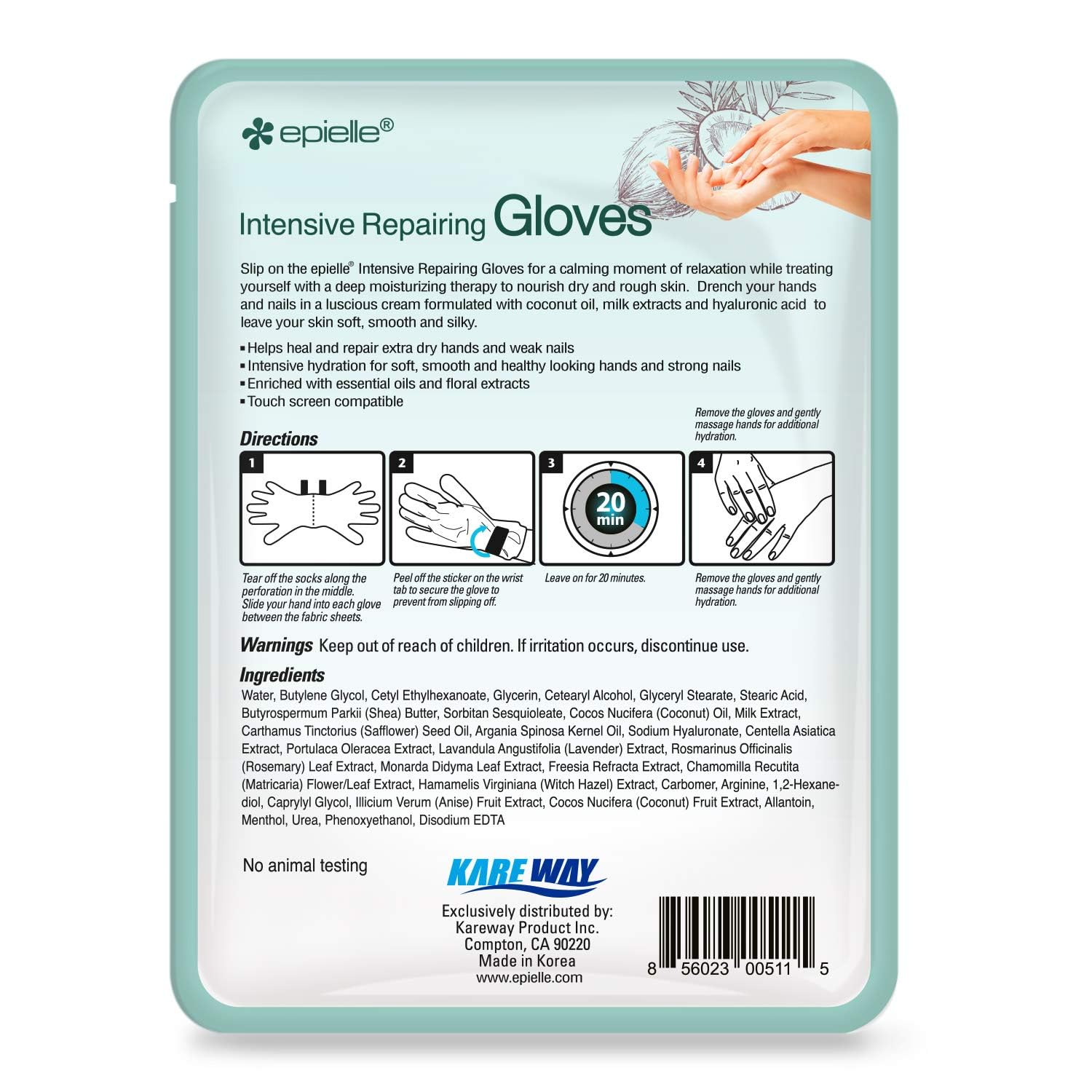 Epielle Intensive Repairing Hand Masks (Gloves-6Pk) For Dry Hands Spa Masks Hand Cream & Lotion | Coconut Oil + Milk Extract + H
