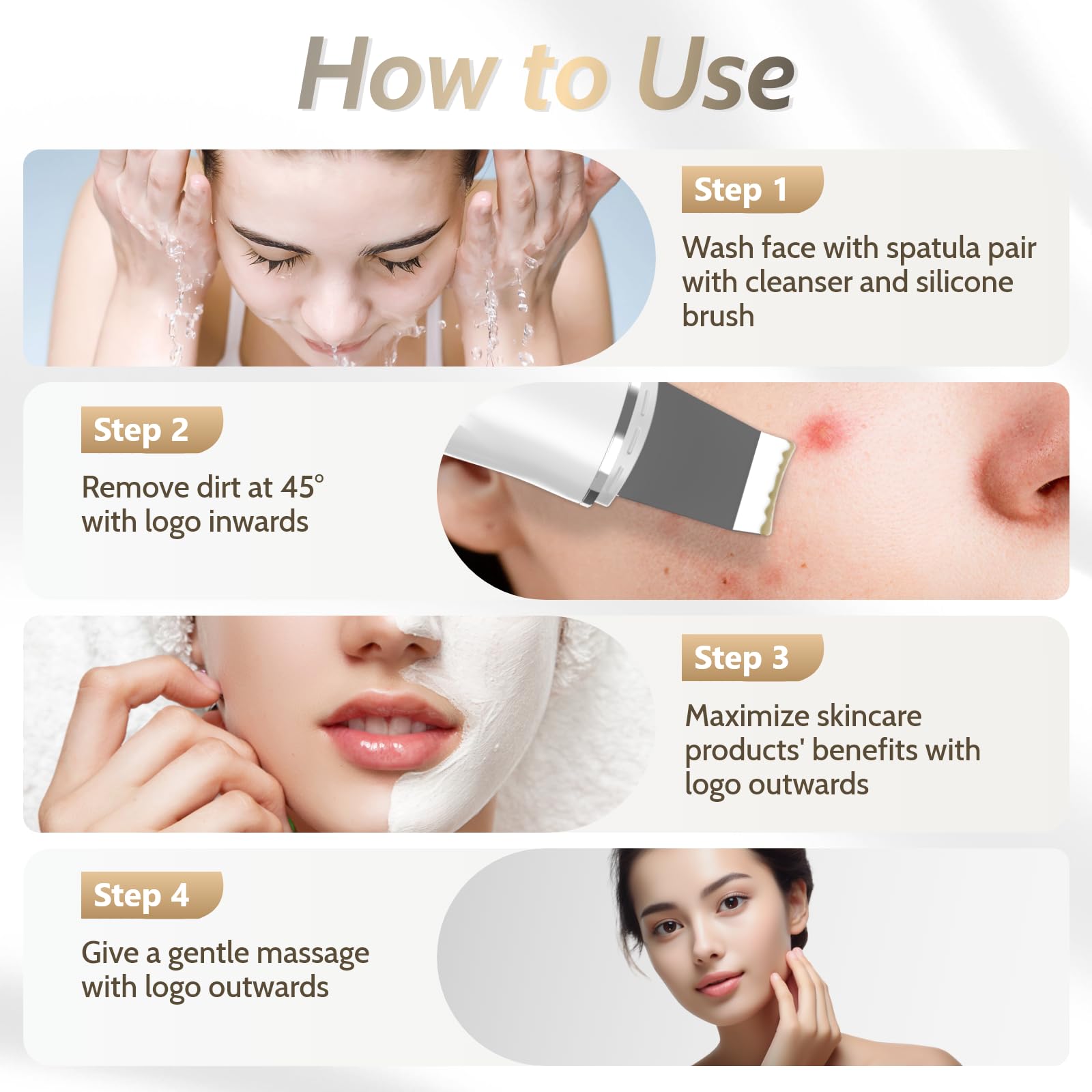 Skin Scrubber Face Spatula, Face Spatula Blackhead Remover For Deep Cleansing Skin Spatula, 4 In 1 Pore Extractor With Usb Charg
