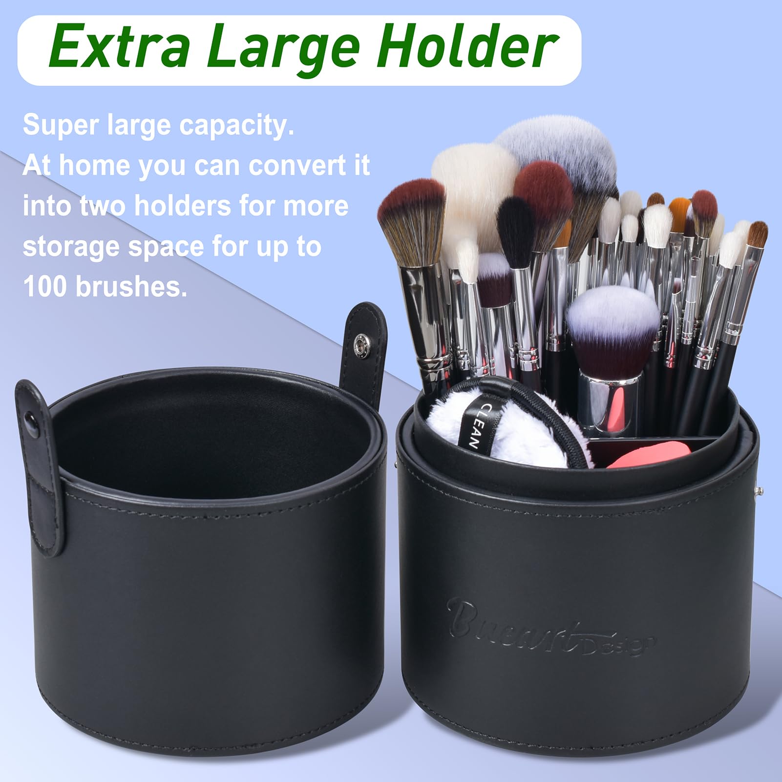 Bueart Design Pro Makeup Artist 34Pcs Deluxe Real Goat Hair Horse Hair Makeup Brushes Set With Extra Large Holder High End Profe