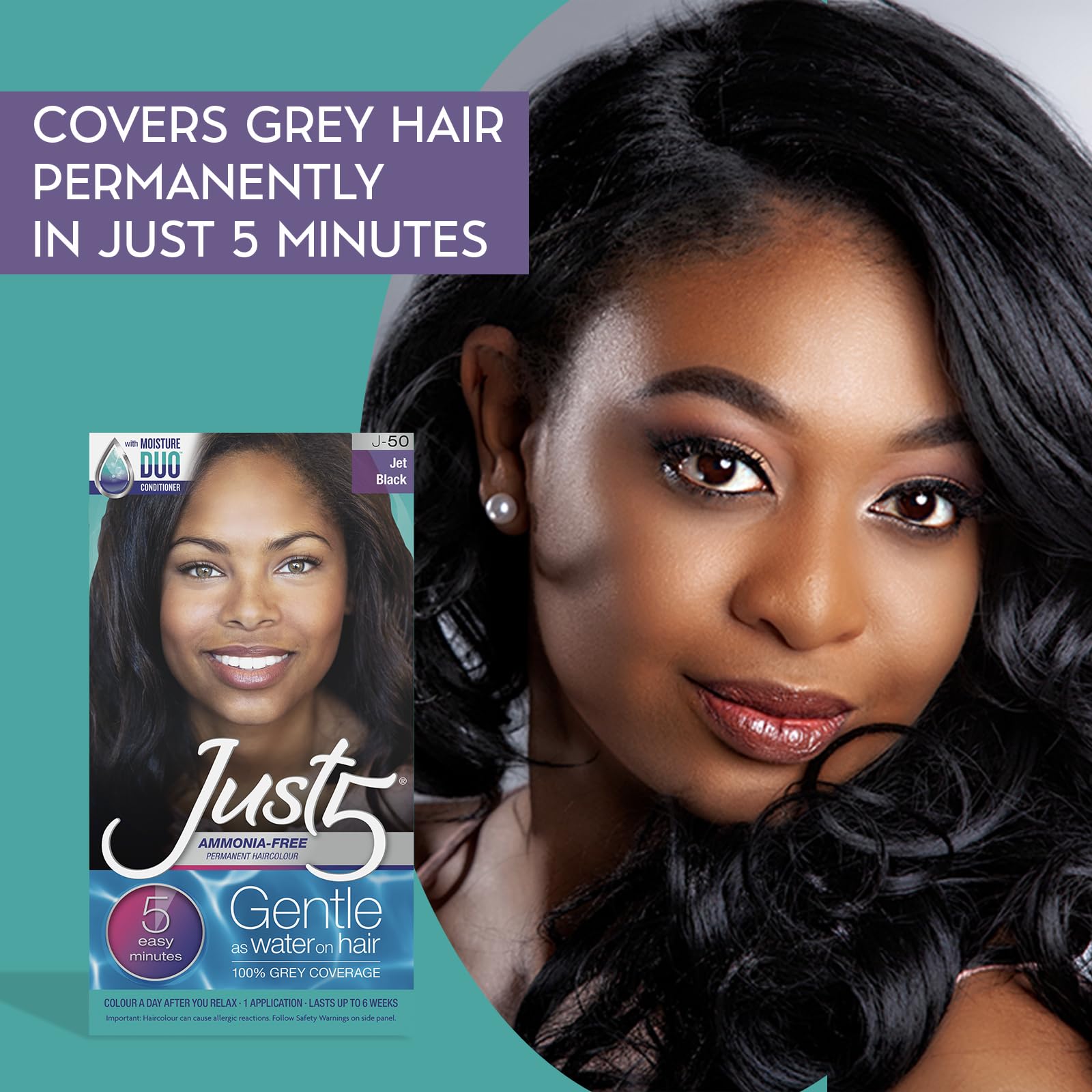 Just 5 Women'S 5 Minute Permanent Hair Color With Conditioner, Grey Hair Coloring For Women - Rich Black