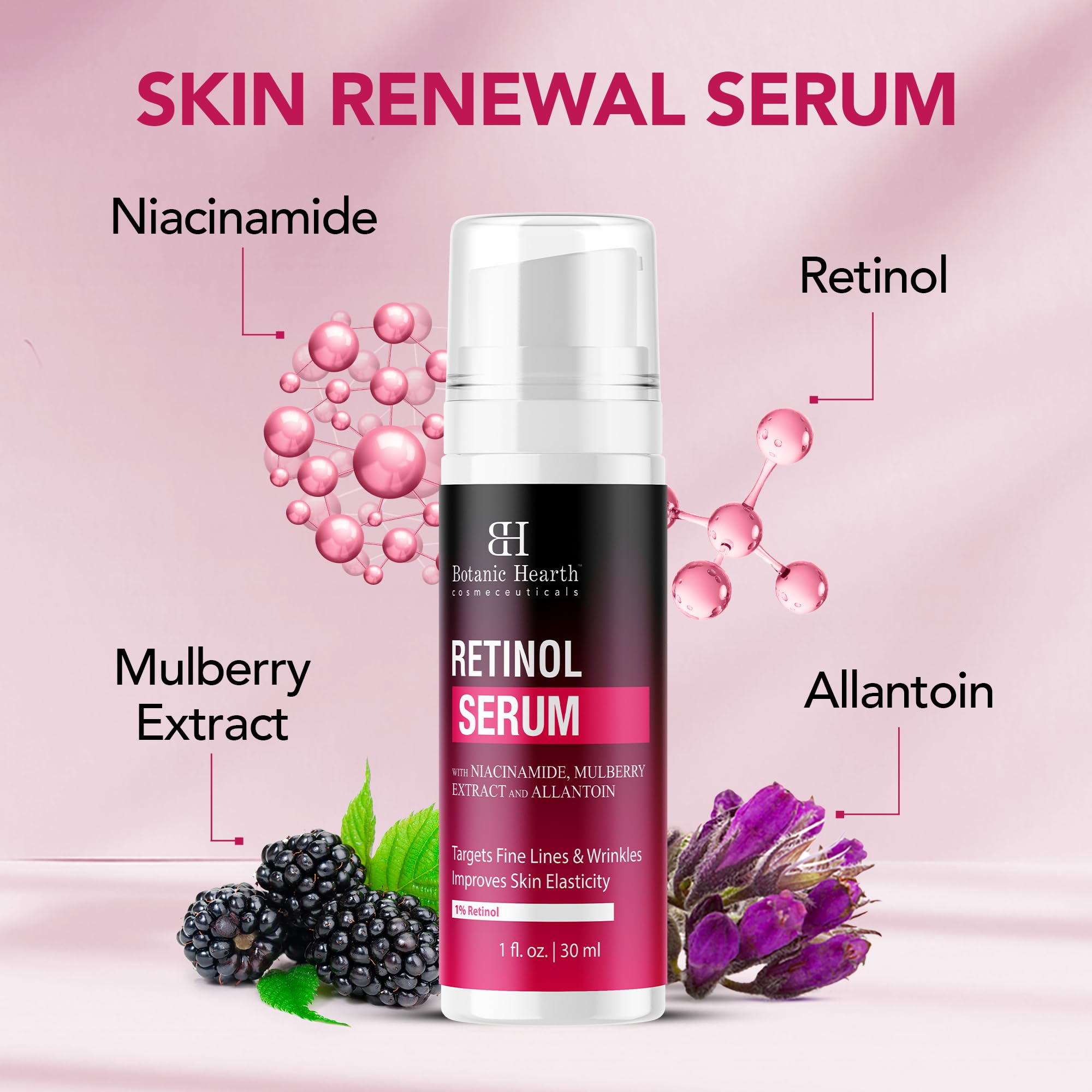 Botanic Hearth 1% Retinol Serum For Face With Niacinamide, Allantoin & Mulberry Extracts | Pore Refining & Brightening Face Seru