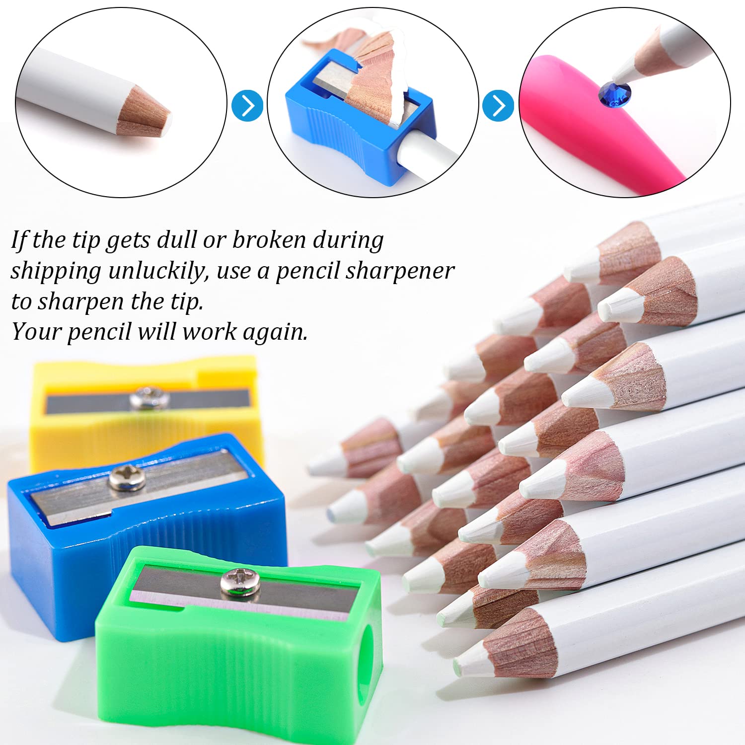 Rhinestones Picker Pencil For Nail Art Gem Crystal Pick Up Tool 7-Inch Rhinestone Pickup Pen 20Pcs With Pencil Sharpener 3Pcs +