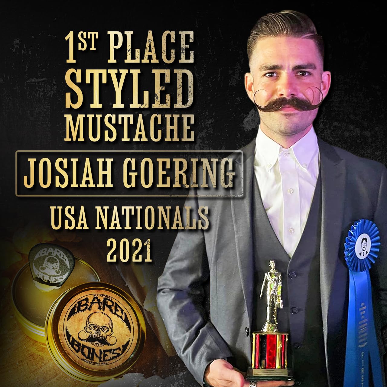 Mustache Wax Medium Hold Grooming For Men - 1Oz Bare Bones Moustache & Beard Wax Tin - Perfect For Handlebar Mustaches By Death