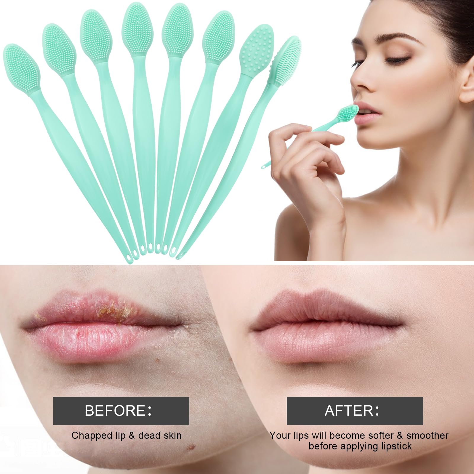 Beomeen Silicone Lip Scrub Brushes, 8 Pack Double-Sided Exfoliating Lip Brush Soft Silicone Lip Scrubber Exfoliator Tool Blackhe