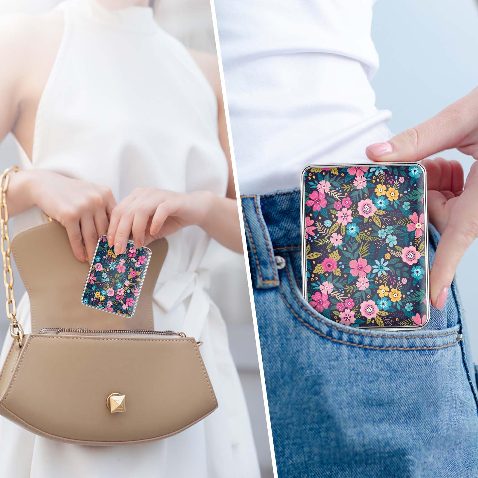 Dcdcee Pocket Mirror, Small Travel Mirror With Magnification, Portable Double-Sided Magnifying Cosmetic Mirror For Daily (Flower
