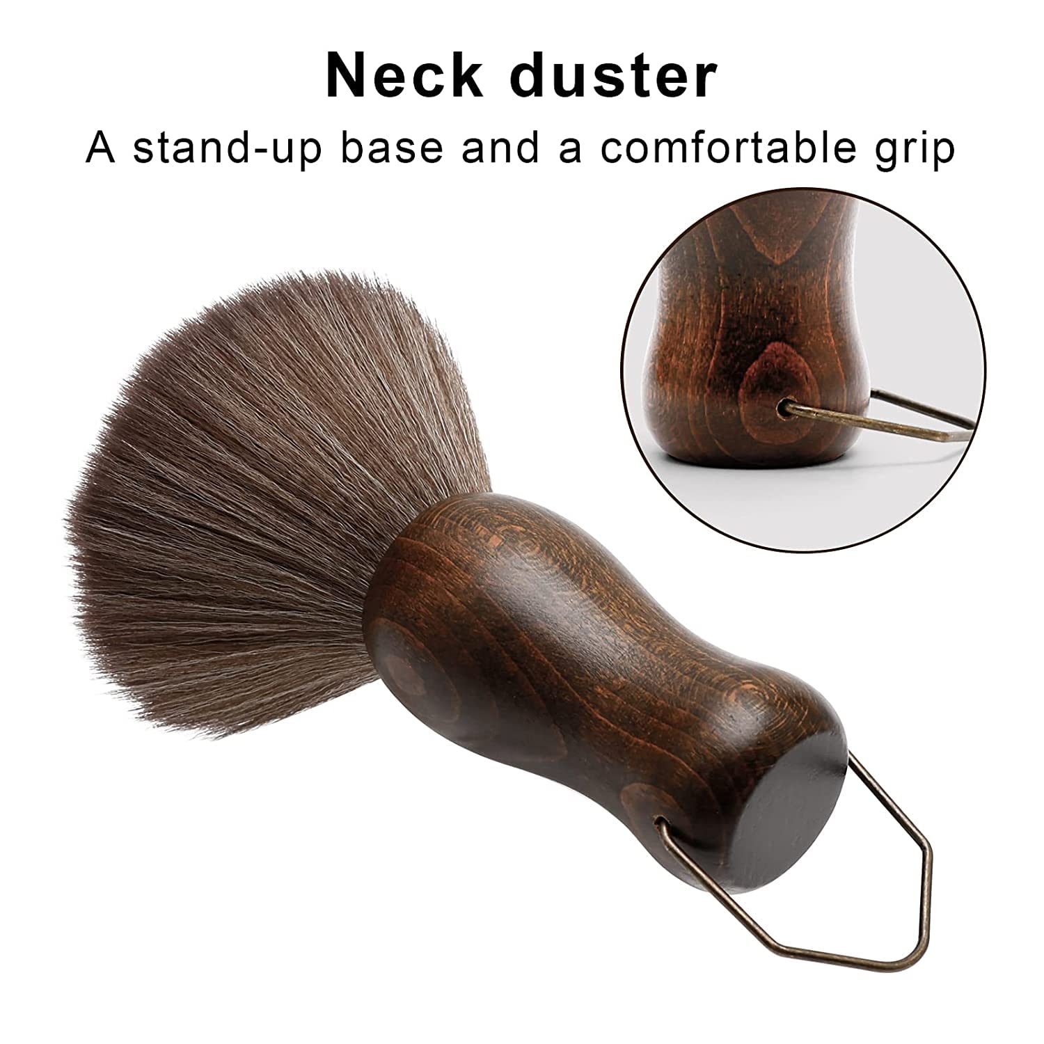 CGBARBER Barber Neck Duster Brush with Wood Handle & Hook - Neck & Gold Brush for Hair Cutting, Grooming & Styling