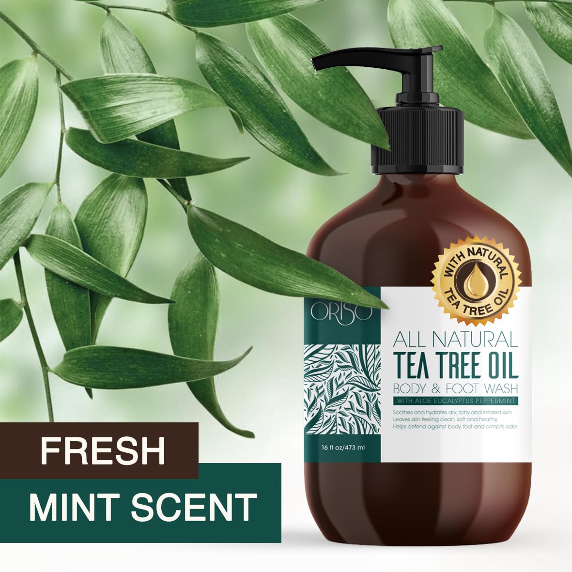 Tea Tree Oil Body Wash - Helps Athletes Foot, Ringworm, Jock Itchy, Acne, Eczema, Yeast Infection, Body Odor, Itchy Skin - With