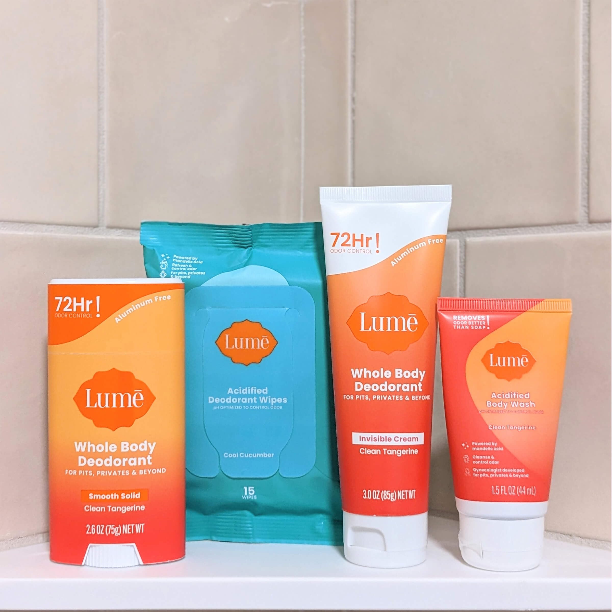 Lume Whole Body Deodorant Starter Pack - Smooth Solid Stick, Invisible Cream Tube, Acidified Body Wash Mini & Deodorant Wipes -