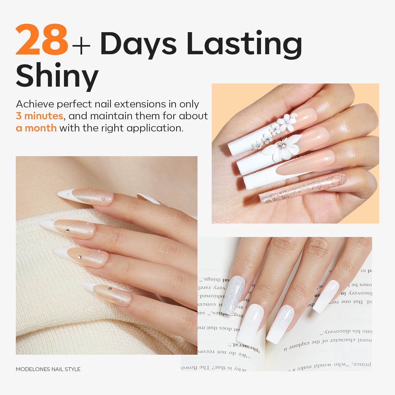 Modelones Poly Nail Gel, Hema-Free 60 Ml Milky White Poly Extension Gel Nail Enhancement Thickening Pure White Builder Overlays