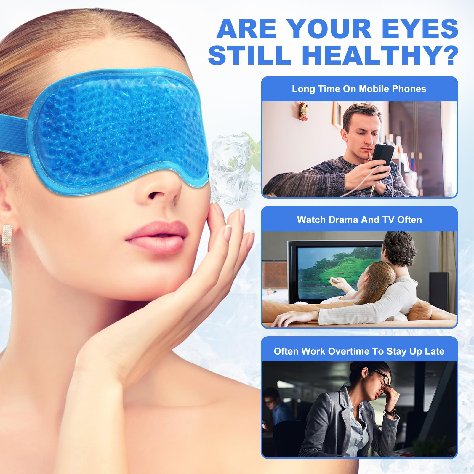 2Pack Cold Cooling Eye Mask, Reusable Hot Colder Therapy Gel Bead With Plush Backing For Puffiness Migraine Stress Relief Skin C