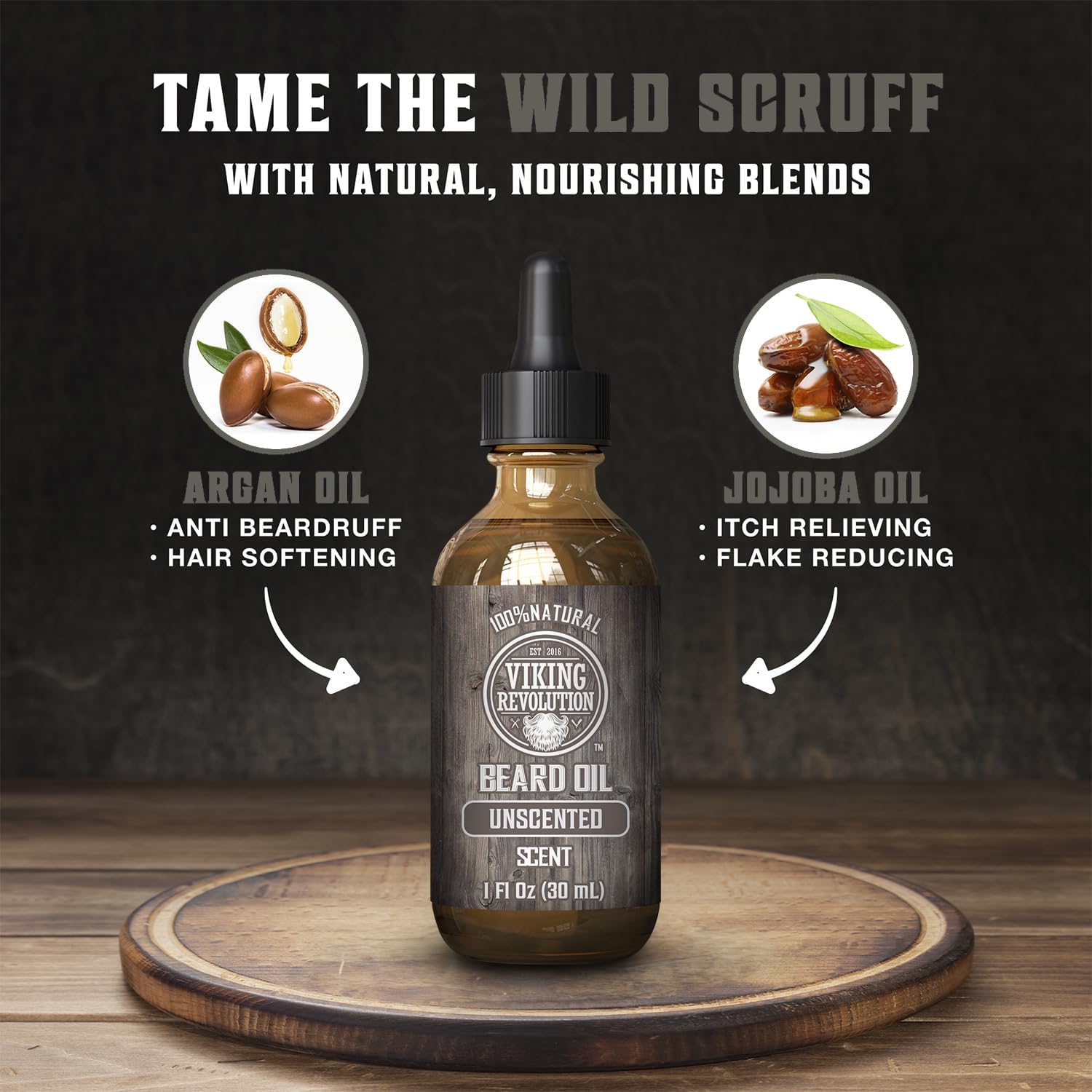 Viking Revolution Unscented Beard Oil For Men - Natural Mens Beard Oil With Argan Oil And Jojoba Oil - Beard Softener, Strengthe