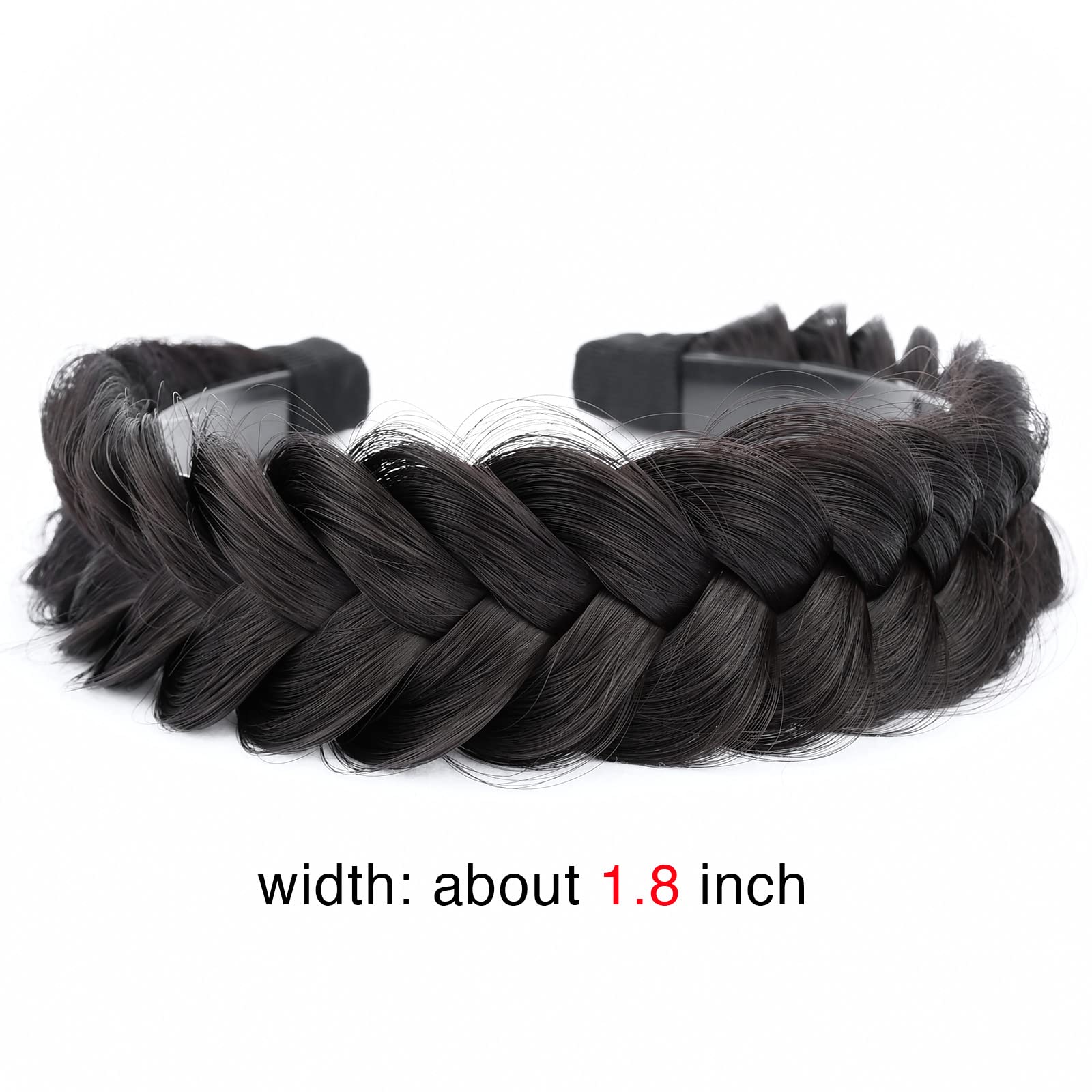 Gledola Wide Braided Headband With Teeth Braids Hairband With Tooth Synthetic Hair Band Plaited Hairband For Women (W-Deep Brown