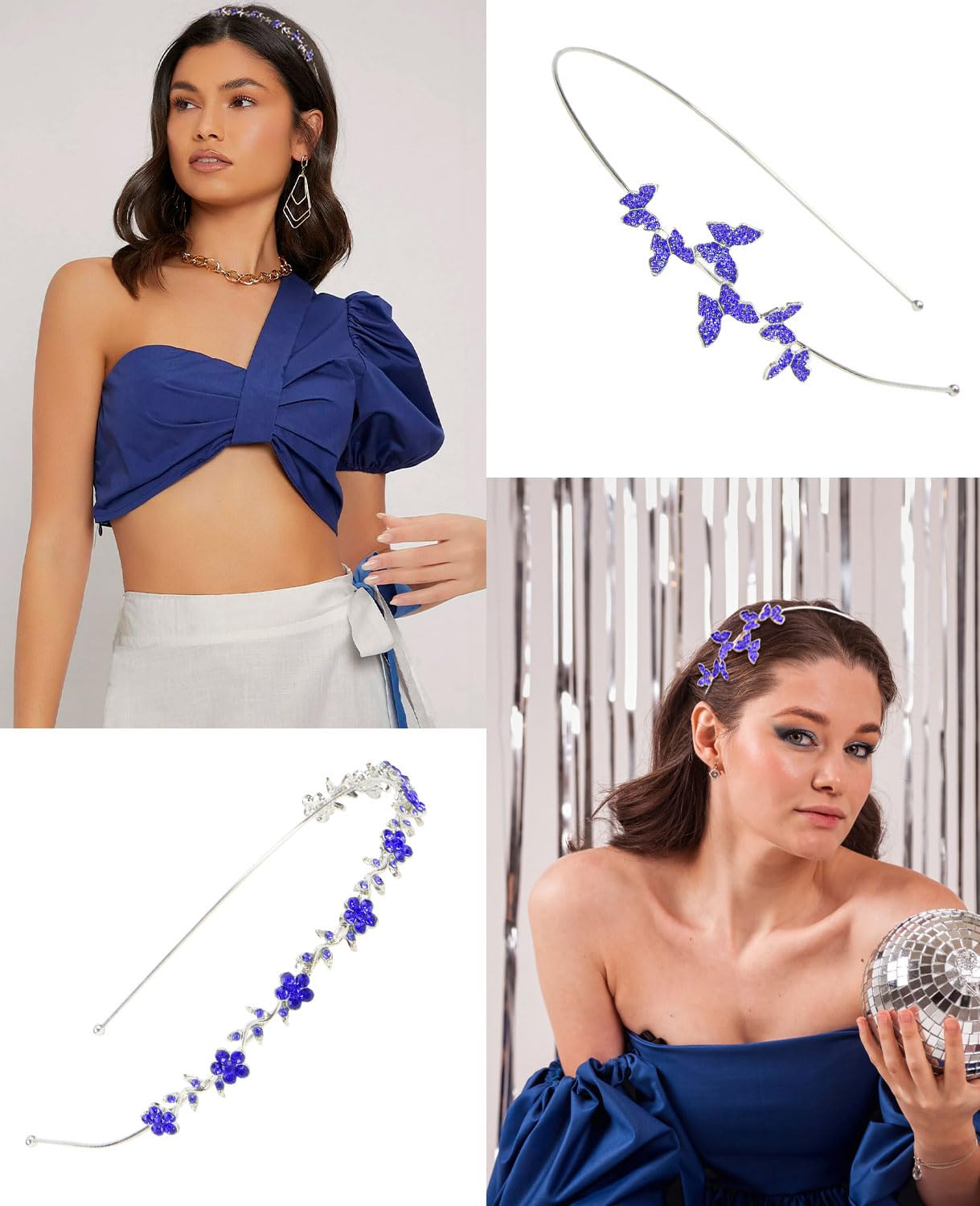 Wecoe Royal Blue Rhinestone Headband Flower Girl Wedding Headpiece Crystal Metal Headbands For Women Fashion Hairband Gifts 4 Pa